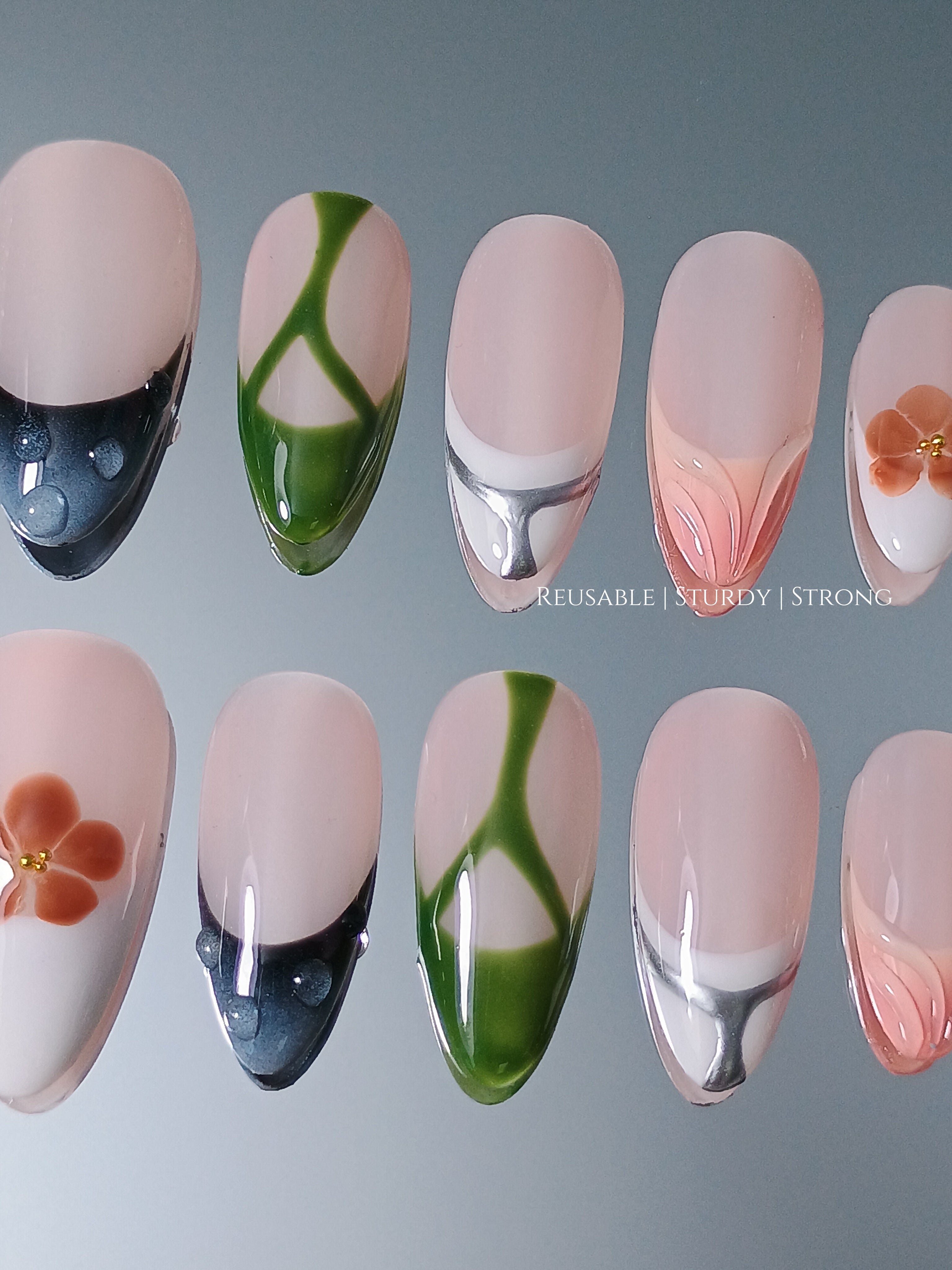 Modern Garden Mix Art Chrome Curve & Petal Touch Set Nails