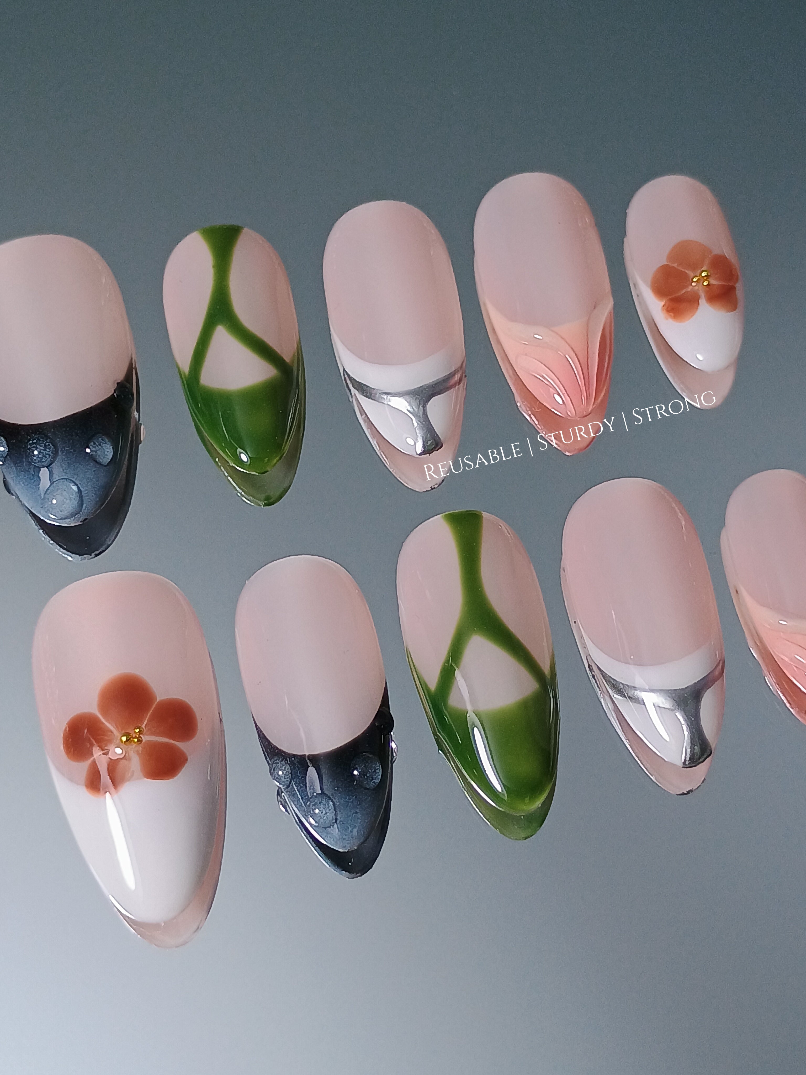 Modern Garden Mix Art Chrome Curve & Petal Touch Set Nails