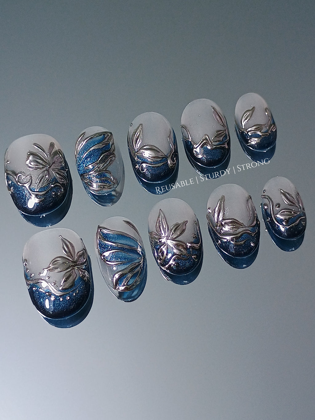 Sapphire Icy Metallic Floral Elegance | premium