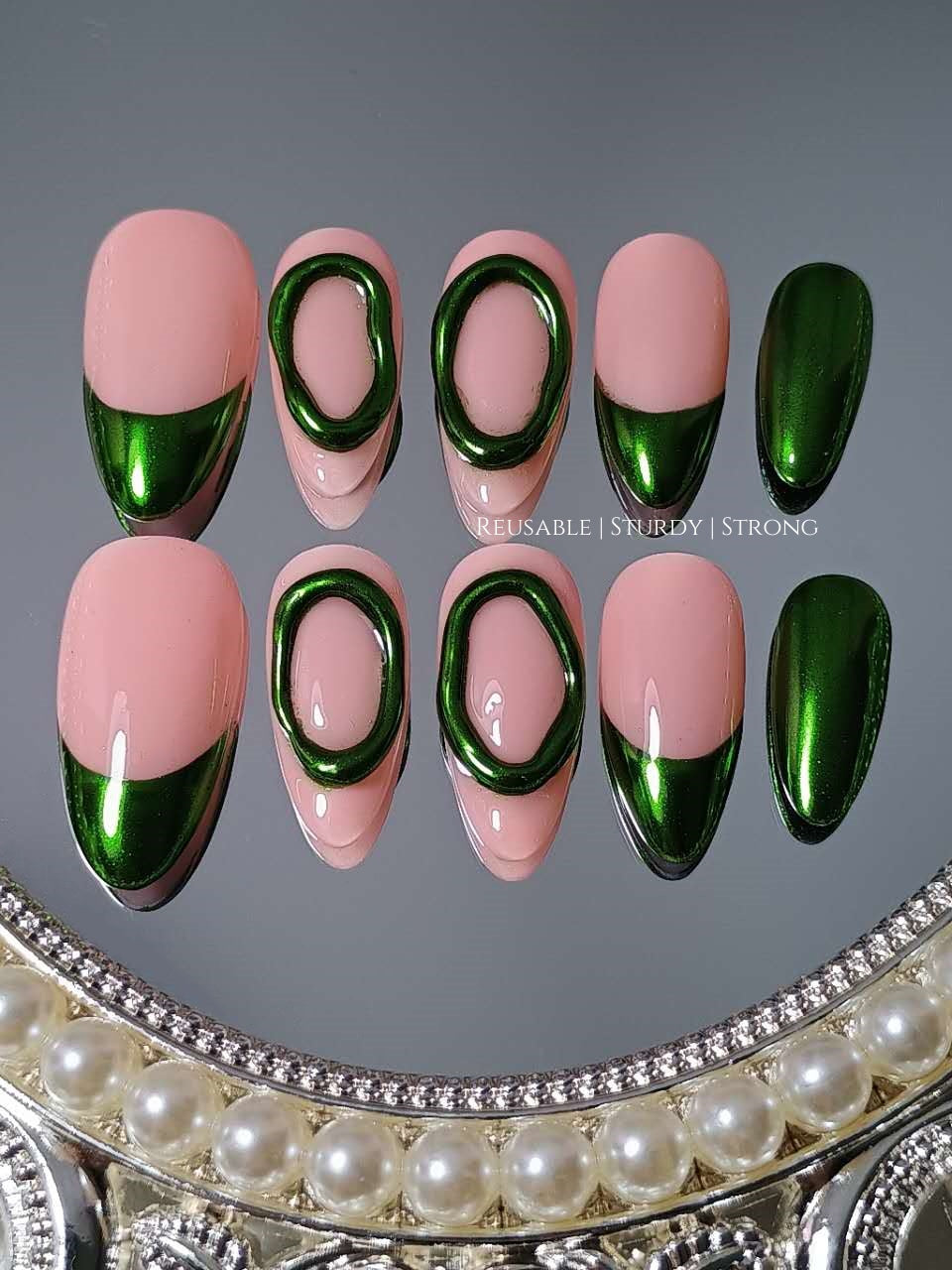 Classic Glossy Green Chrome Press On Nails
