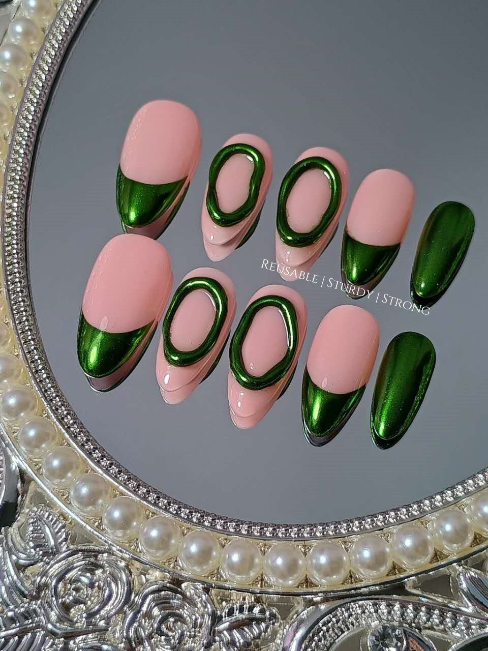 Classic Glossy Green Chrome Press On Nails