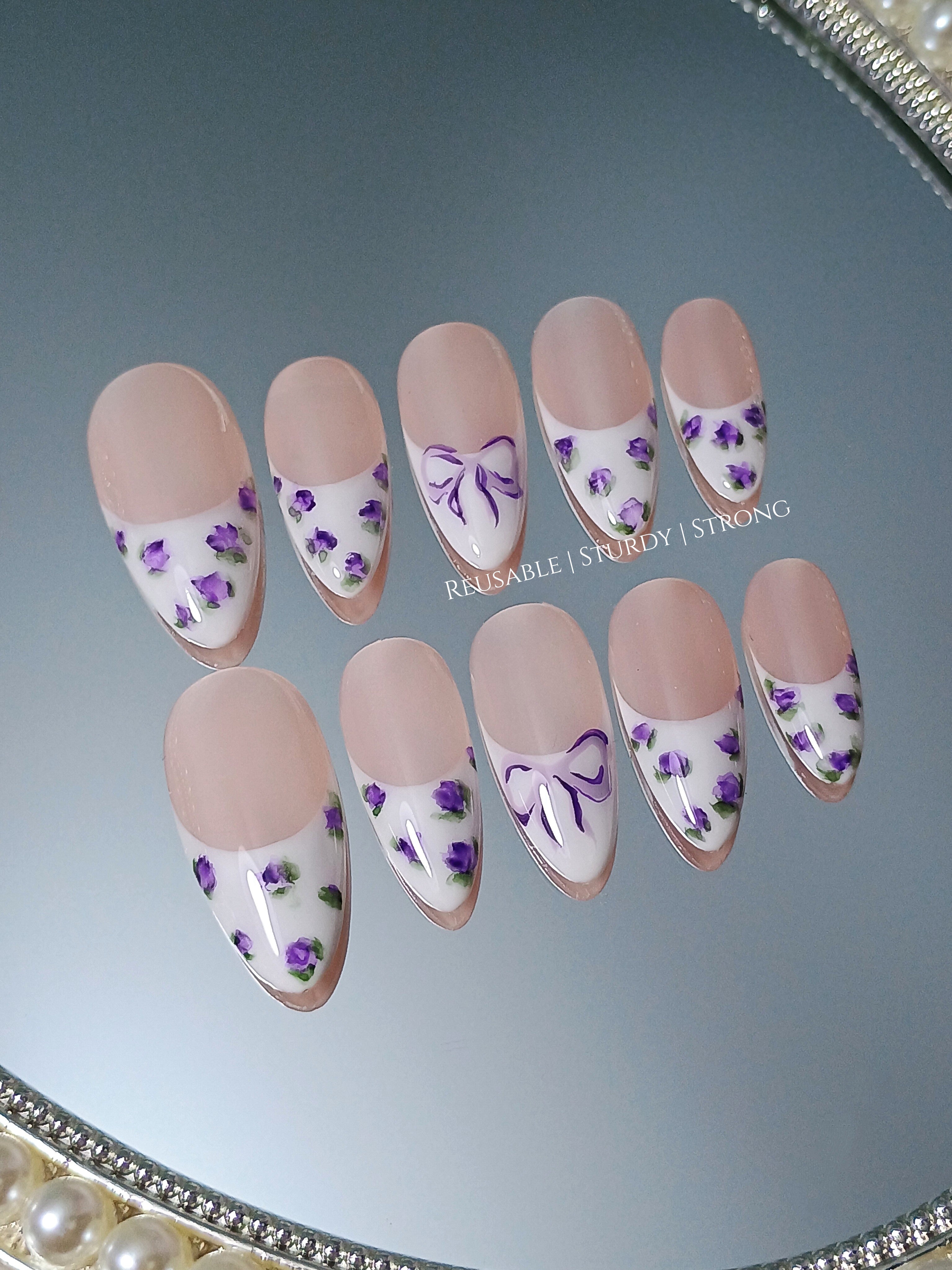 Mystical Purple Rose on French Tips