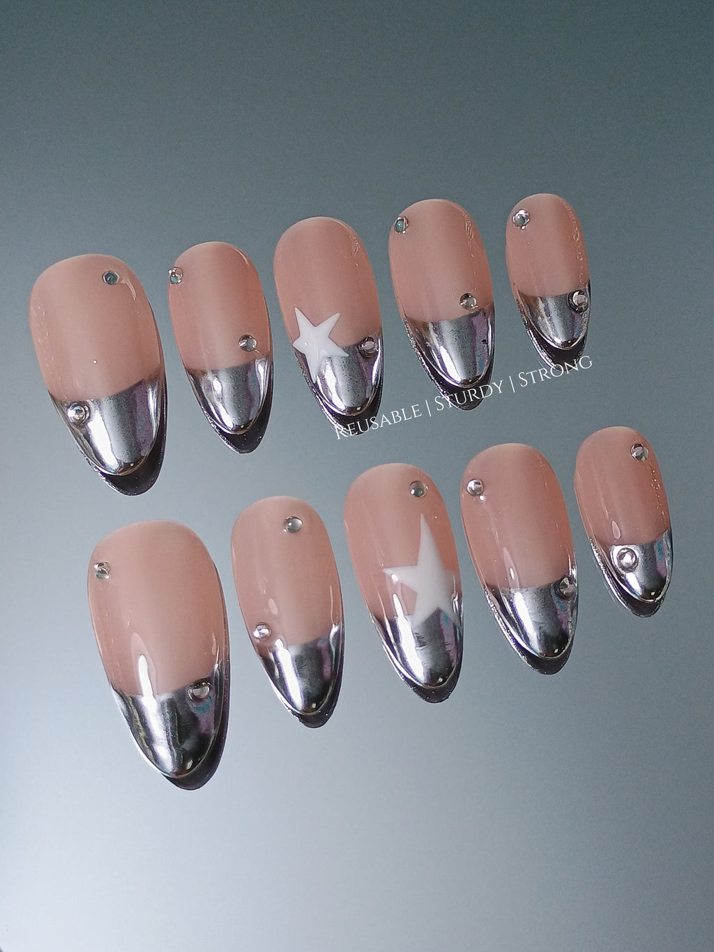 Y2K Silver Chrome French Tips