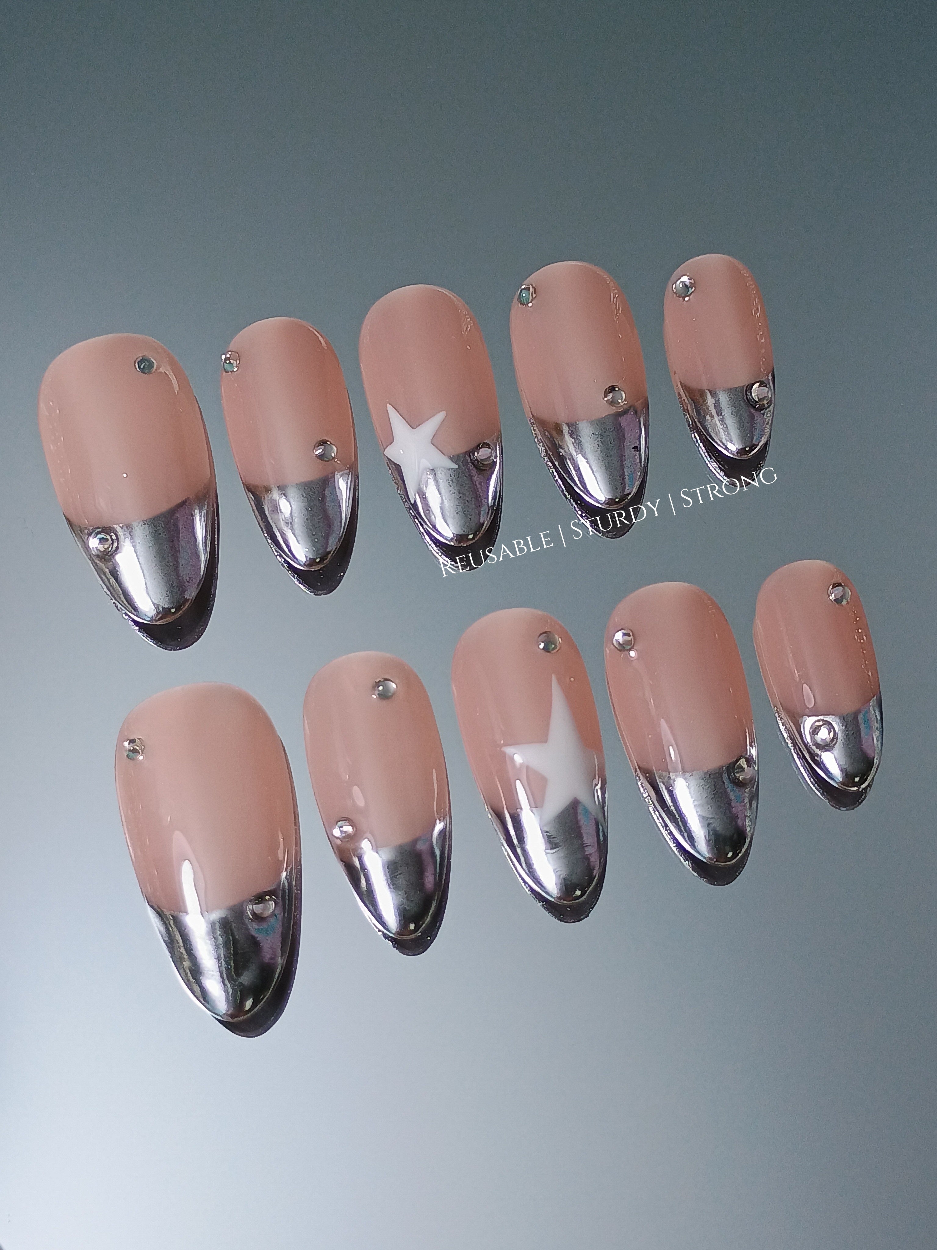 Y2K Silver Chrome French Tips