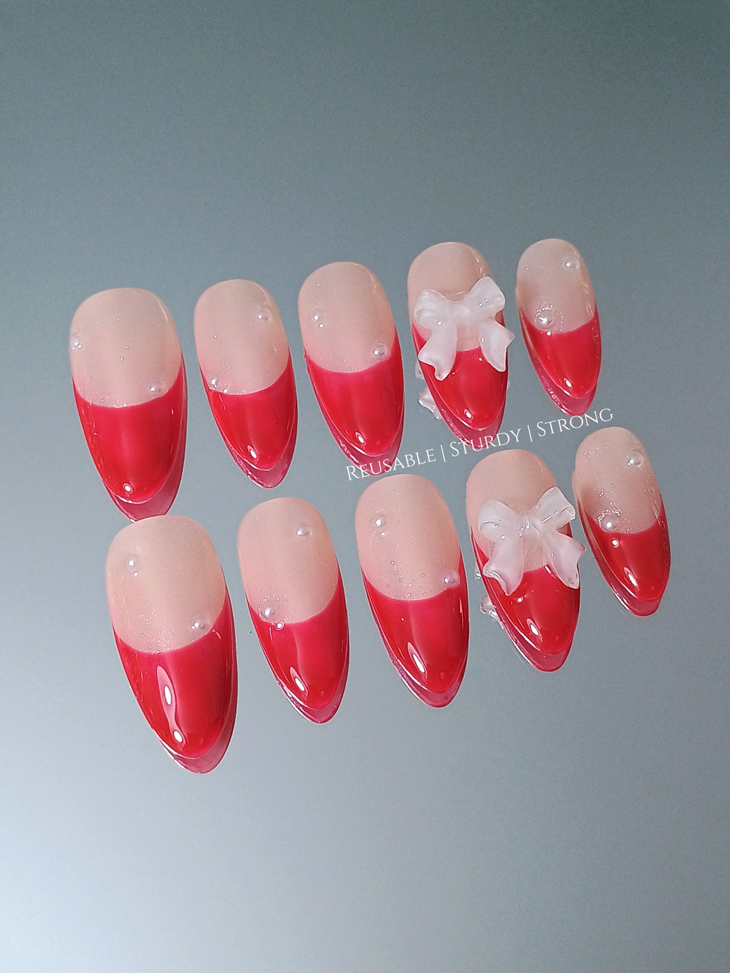 Elegant Red Solid Pearl Fingertips