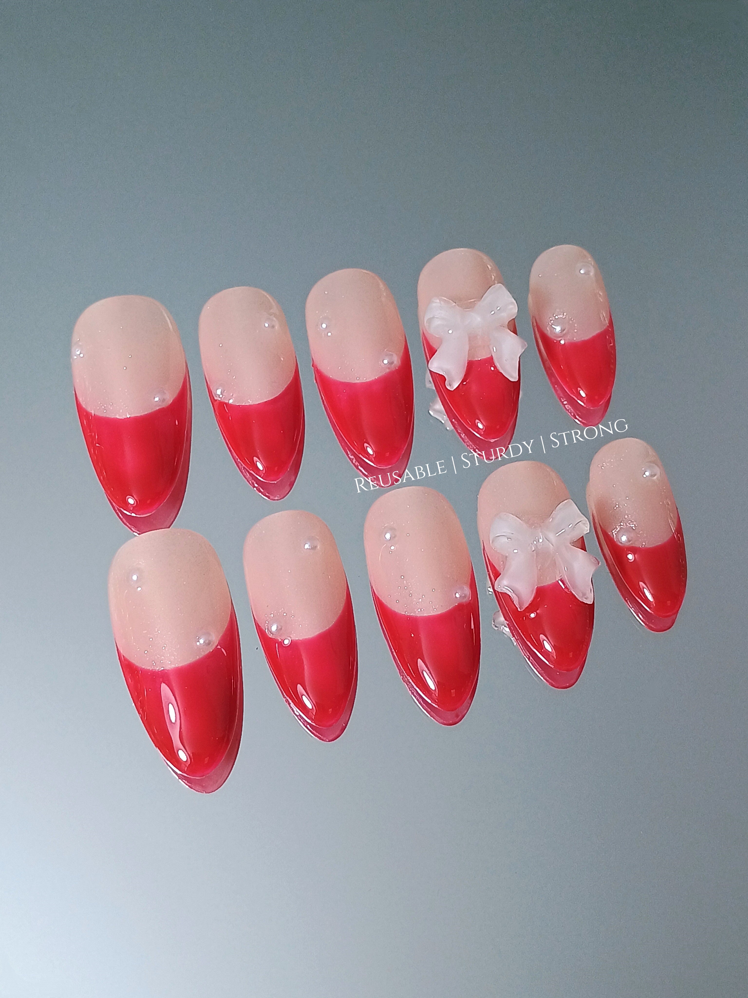 Elegant Red Solid Pearl Fingertips