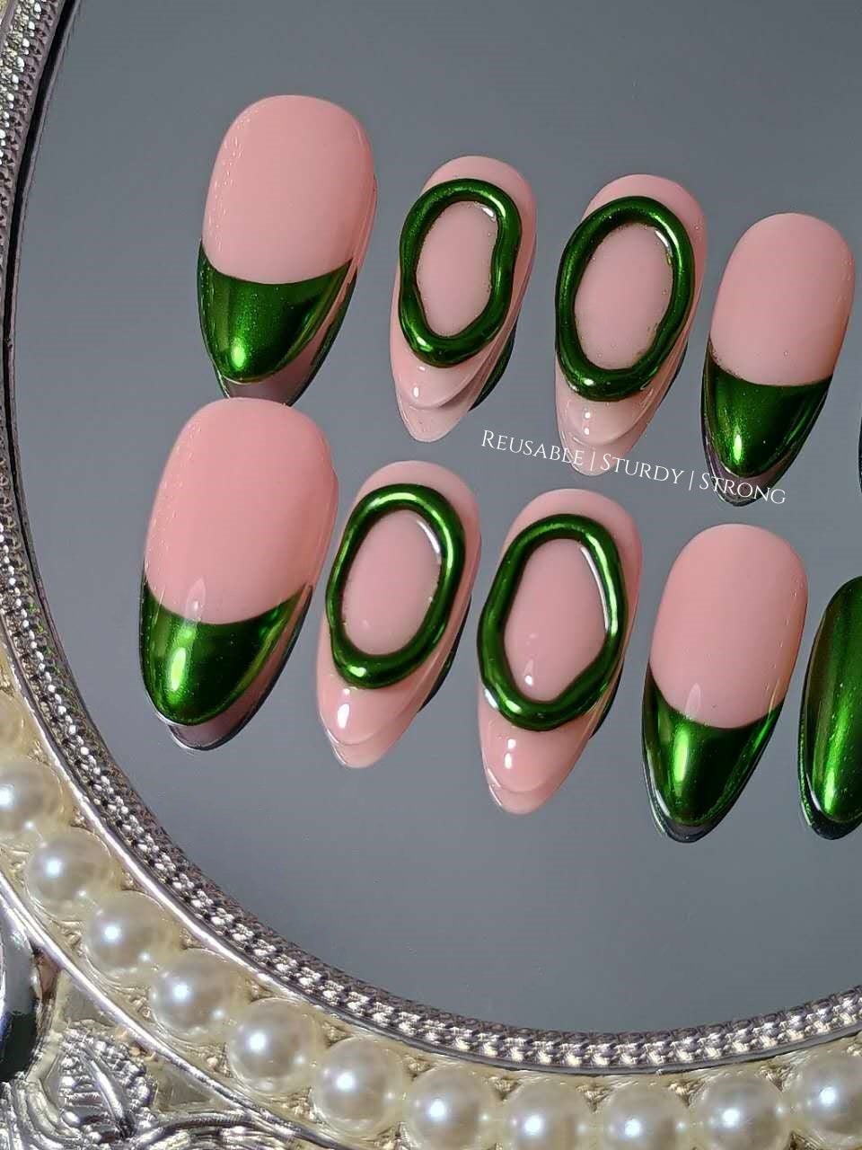 Classic Glossy Green Chrome Press On Nails