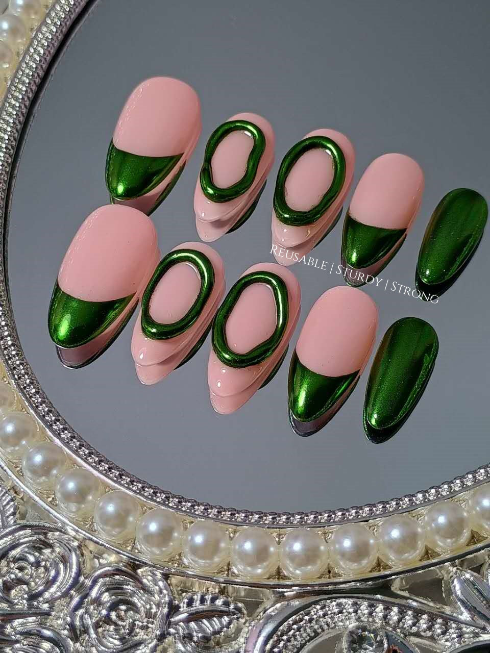 Classic Glossy Green Chrome Press On Nails