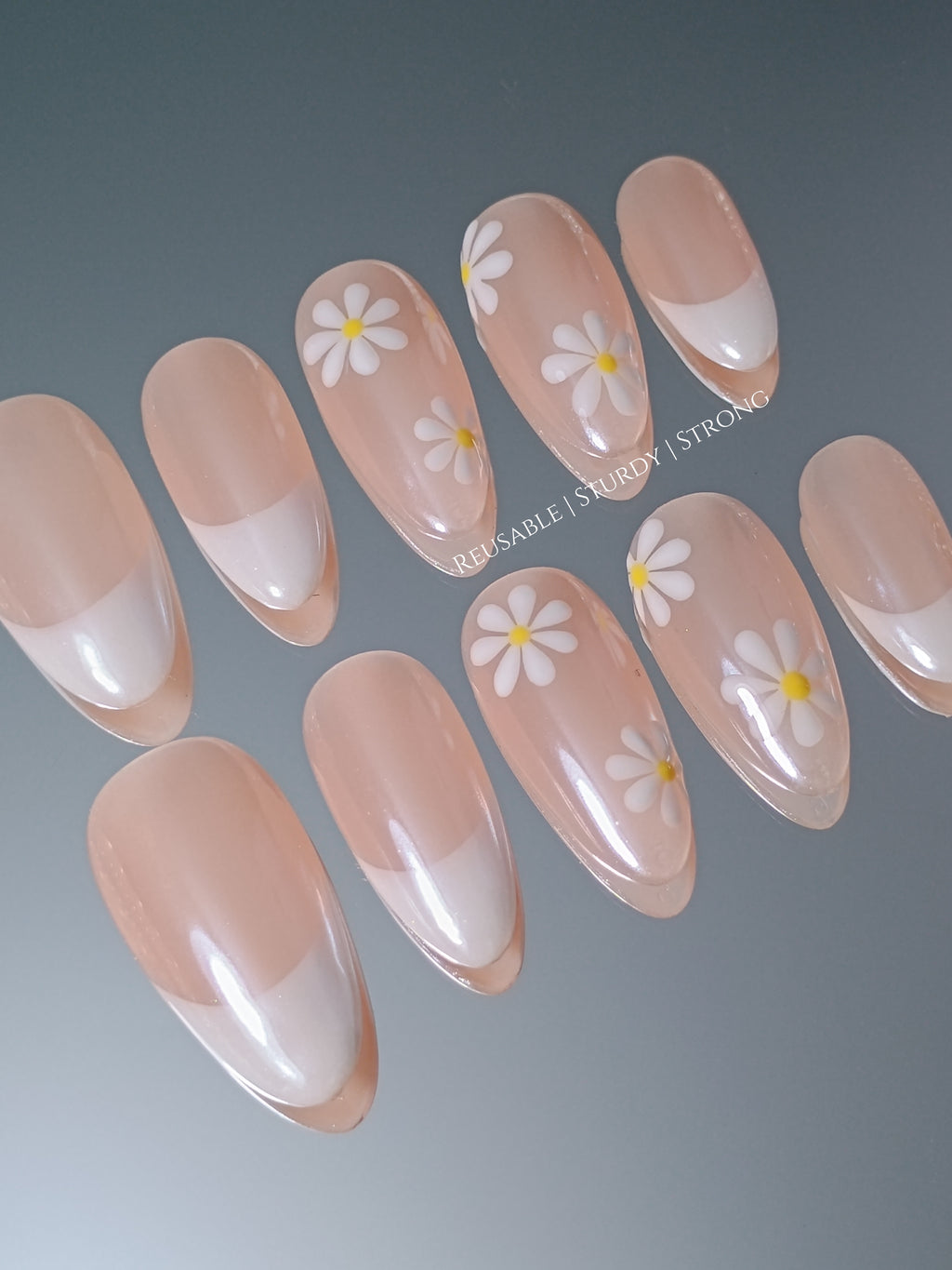 Dainty daisy donut glazed nail art