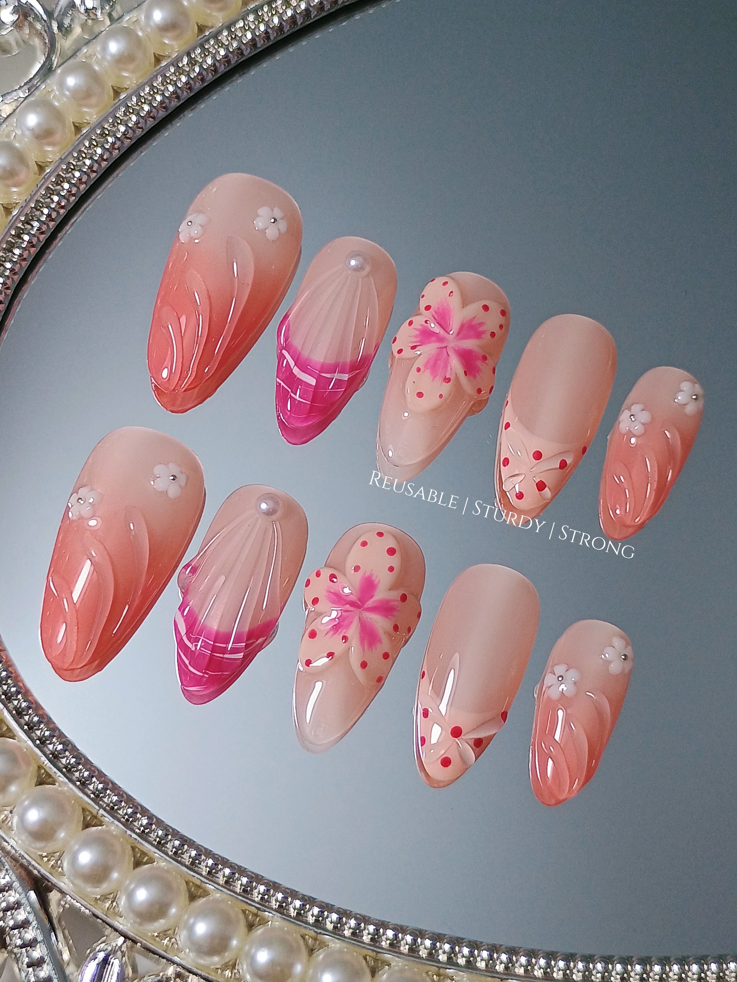3D Petal Swirl Polish Sculpted Pink Bloom Elegance Dot Mix Nails