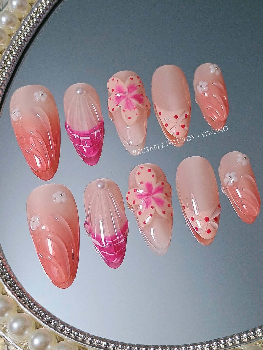 3D Petal Swirl Polish Sculpted Pink Bloom Elegance Dot Mix Nails