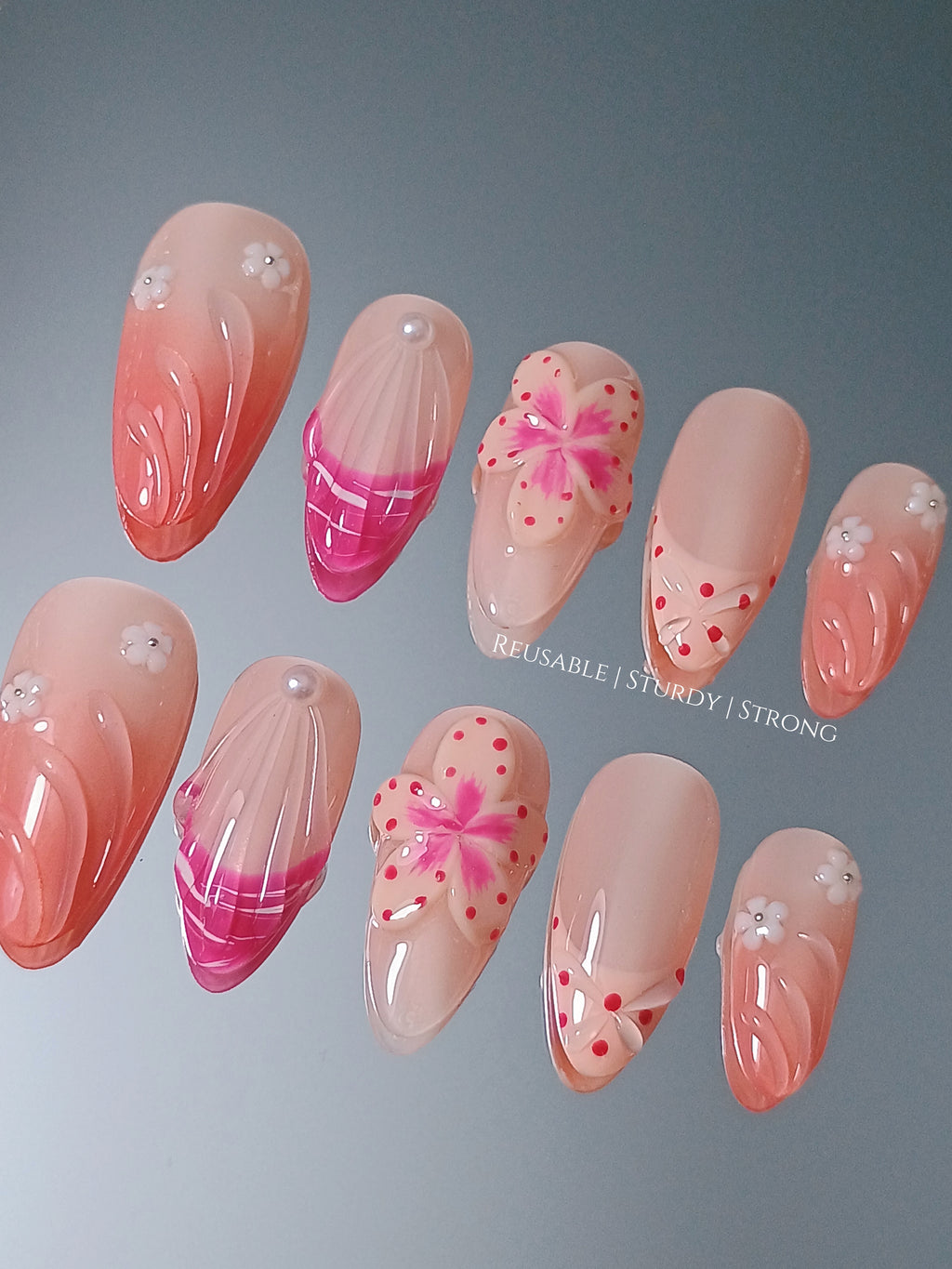 3D Petal Swirl Polish Sculpted Pink Bloom Elegance Dot Mix Nails