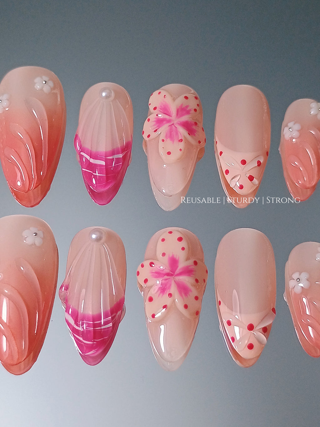3D Petal Swirl Polish Sculpted Pink Bloom Elegance Dot Mix Nails