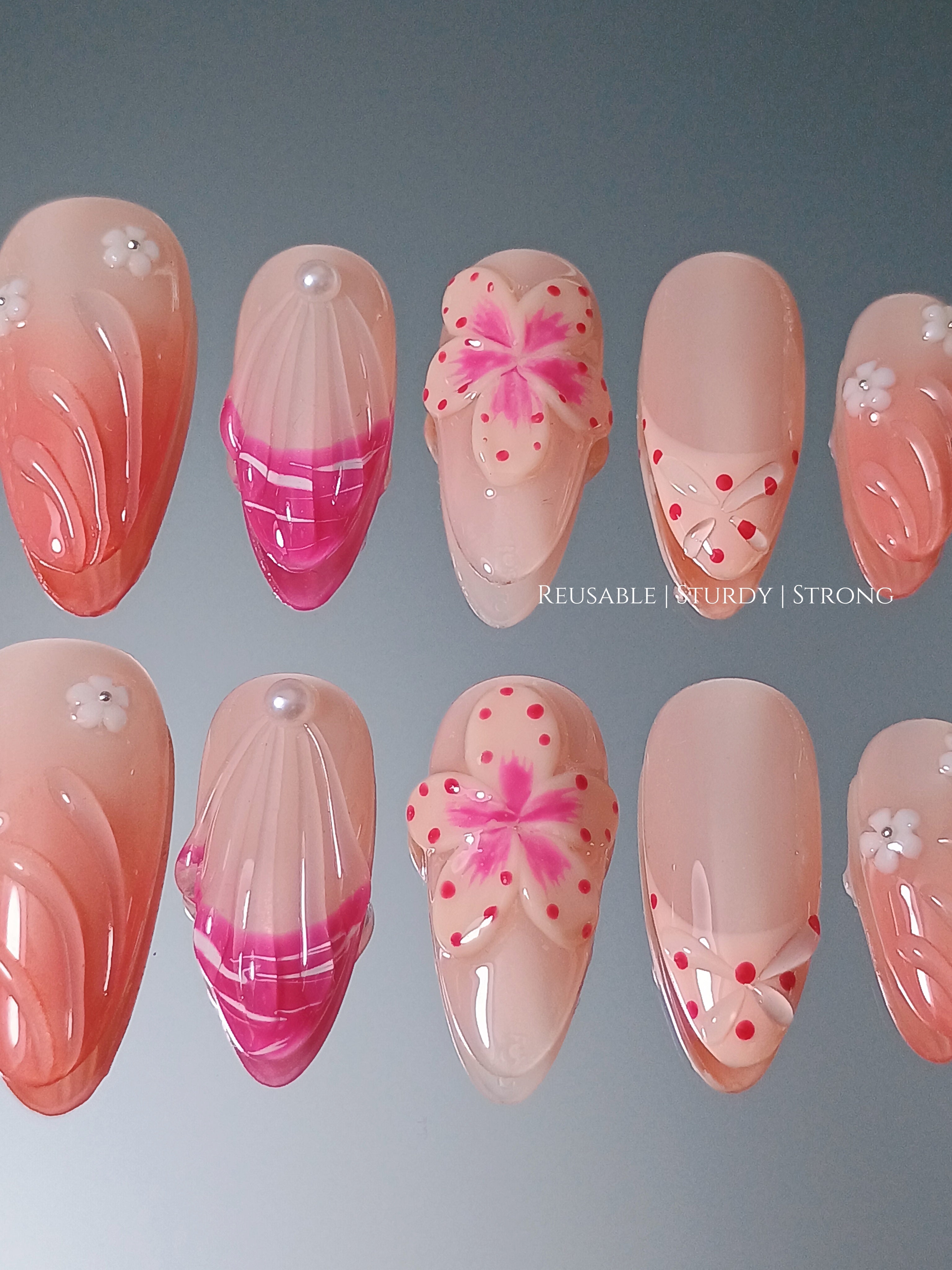 3D Petal Swirl Polish Sculpted Pink Bloom Elegance Dot Mix Nails