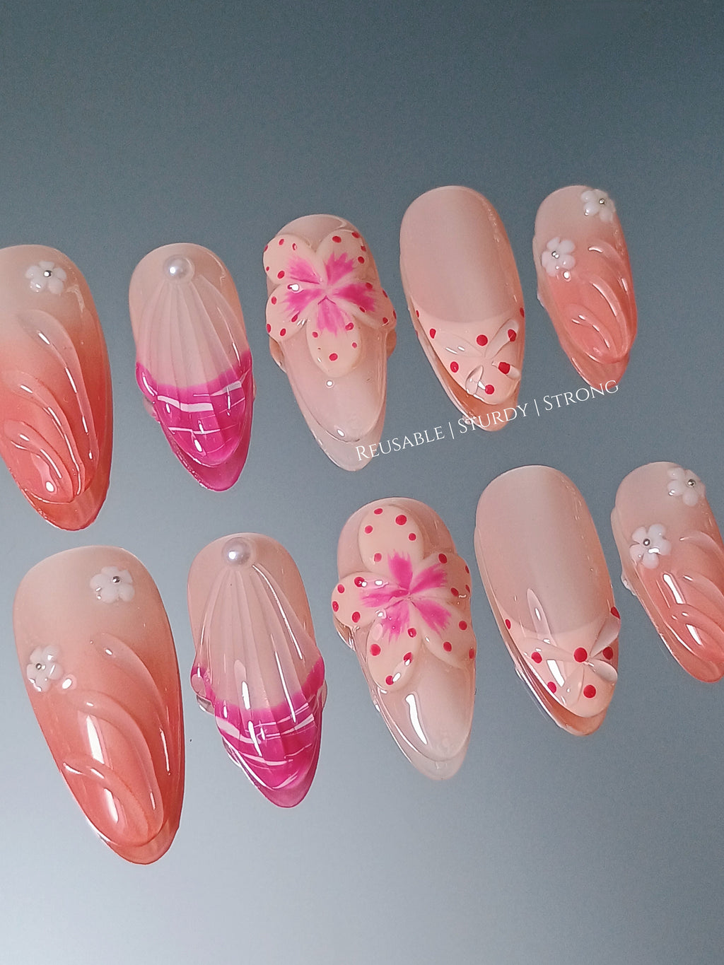 3D Petal Swirl Polish Sculpted Pink Bloom Elegance Dot Mix Nails