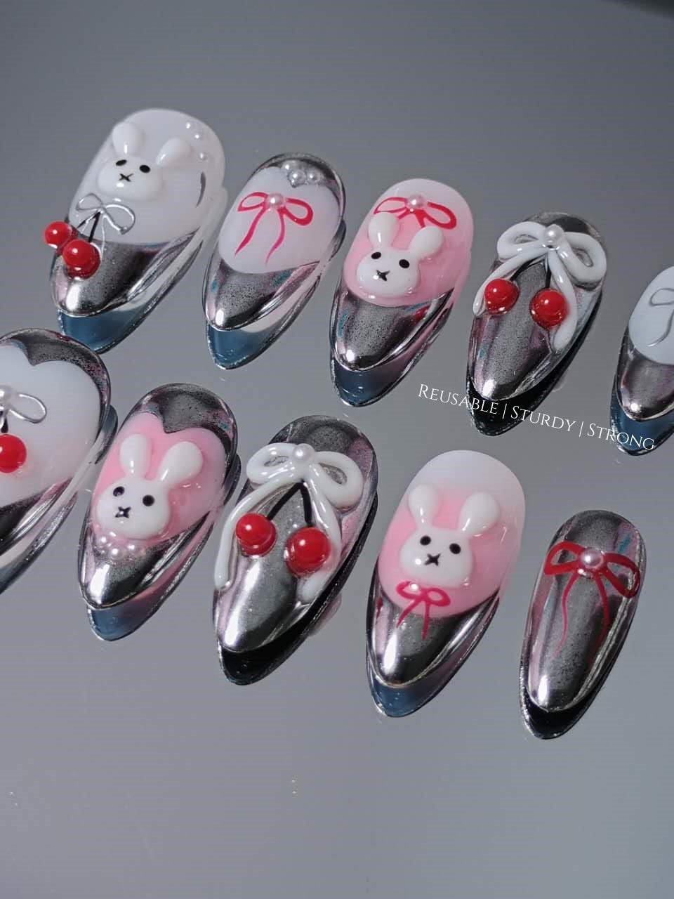Cherry Bunny Kiss with Silver Heart