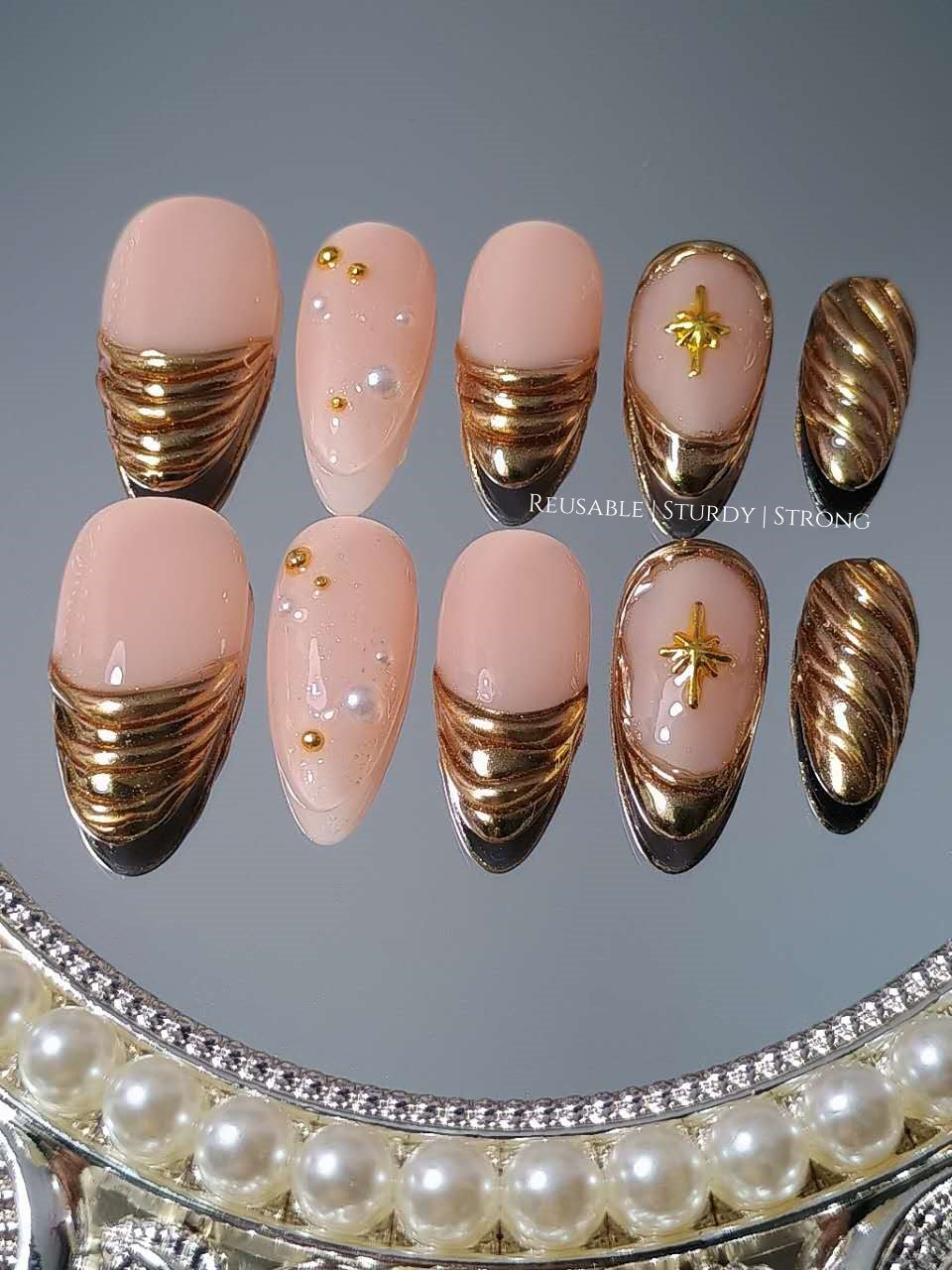 Celestial Copper Chrome Press On Nails