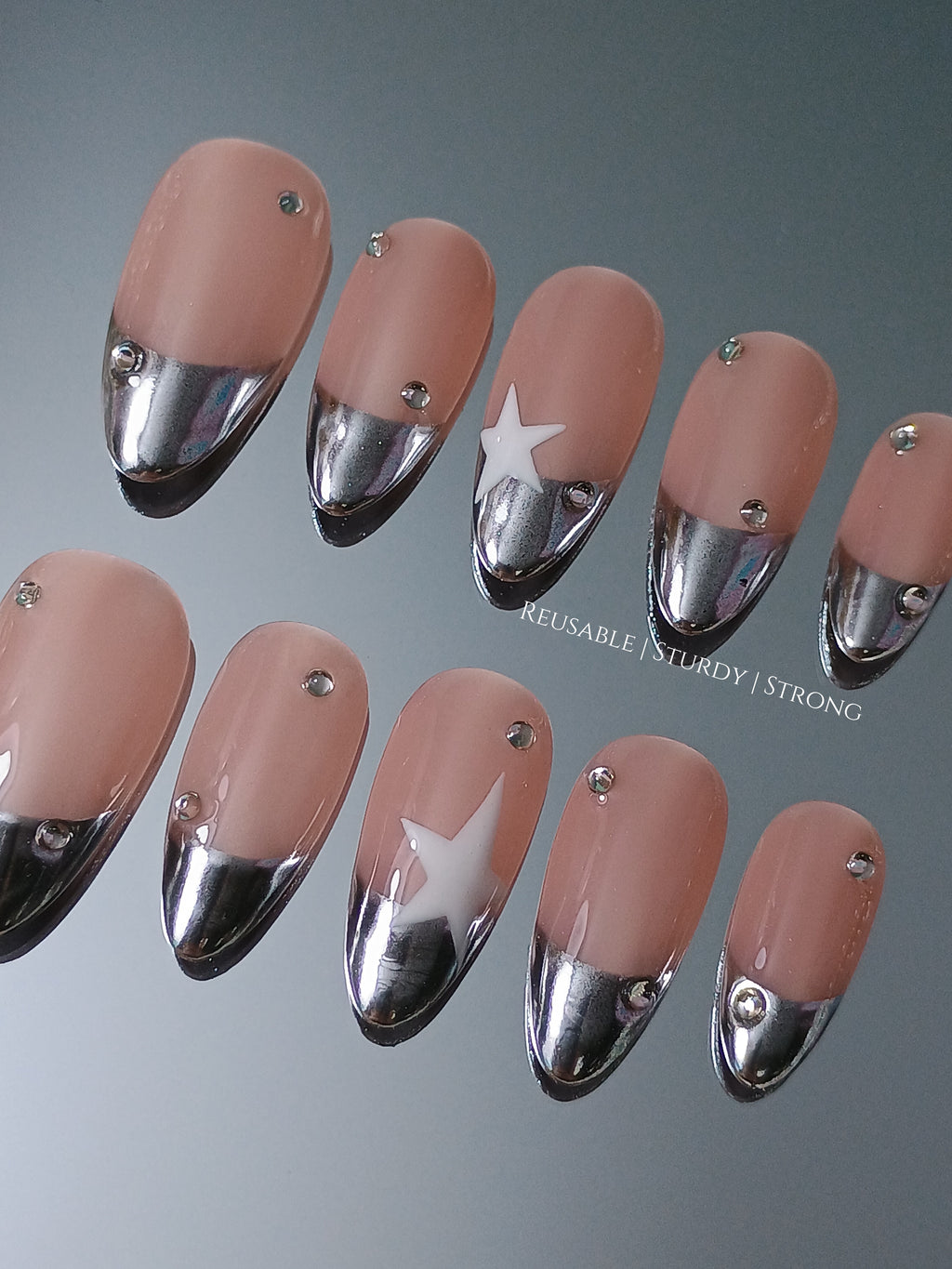 Y2K Silver Chrome French Tips