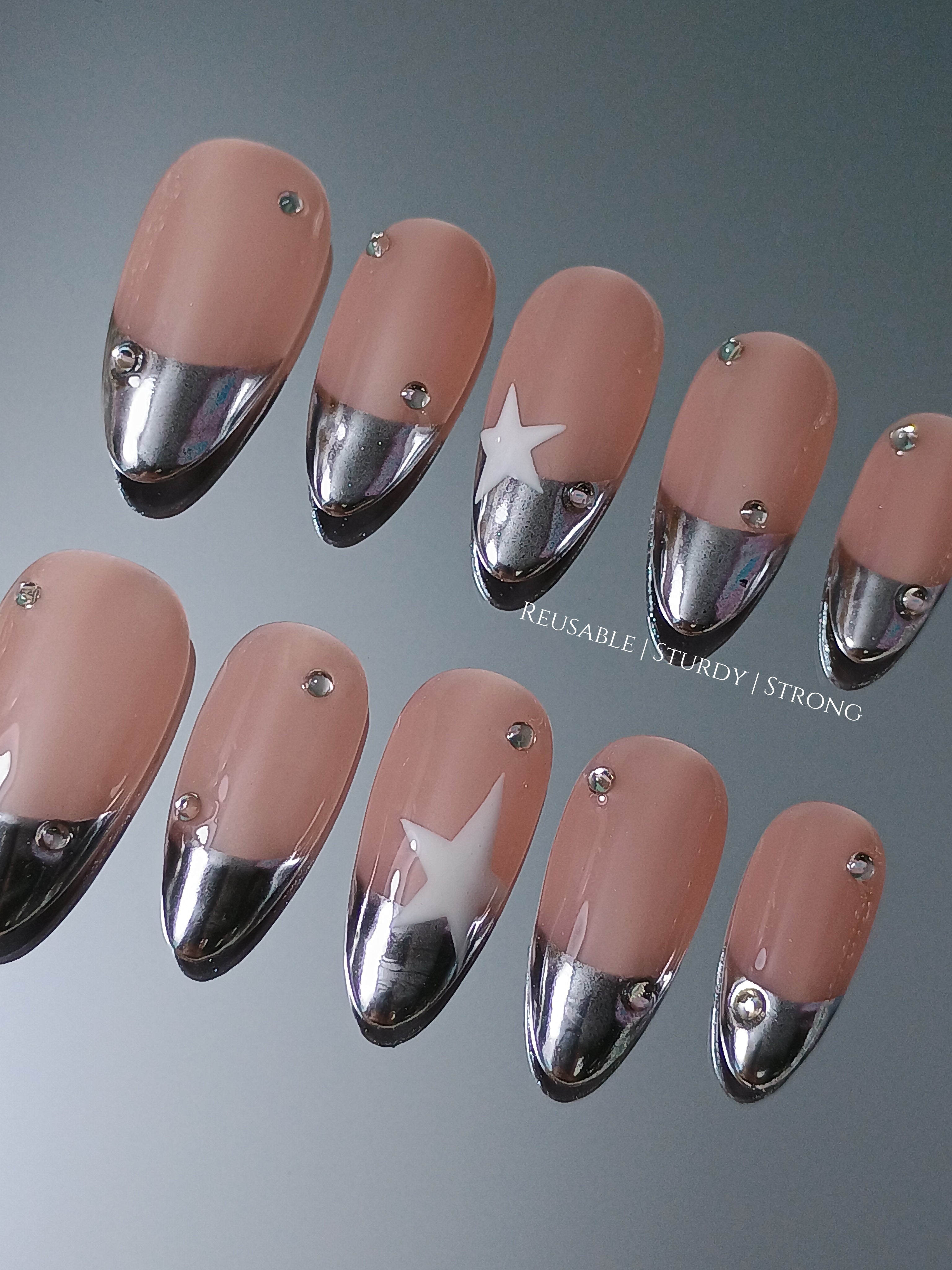 Y2K Silver Chrome French Tips