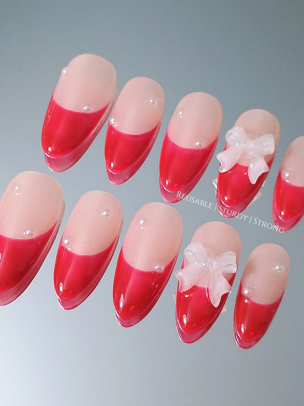 Elegant Red Solid Pearl Fingertips