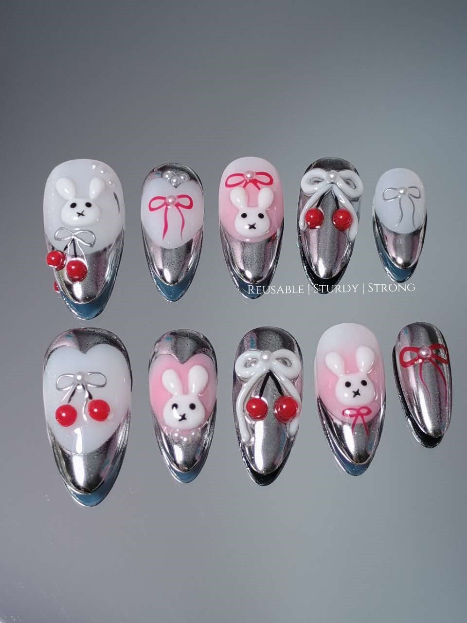 Cherry Bunny Kiss with Silver Heart