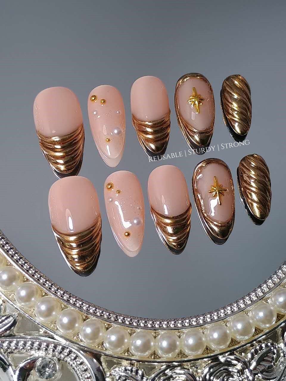 Celestial Copper Chrome Press On Nails