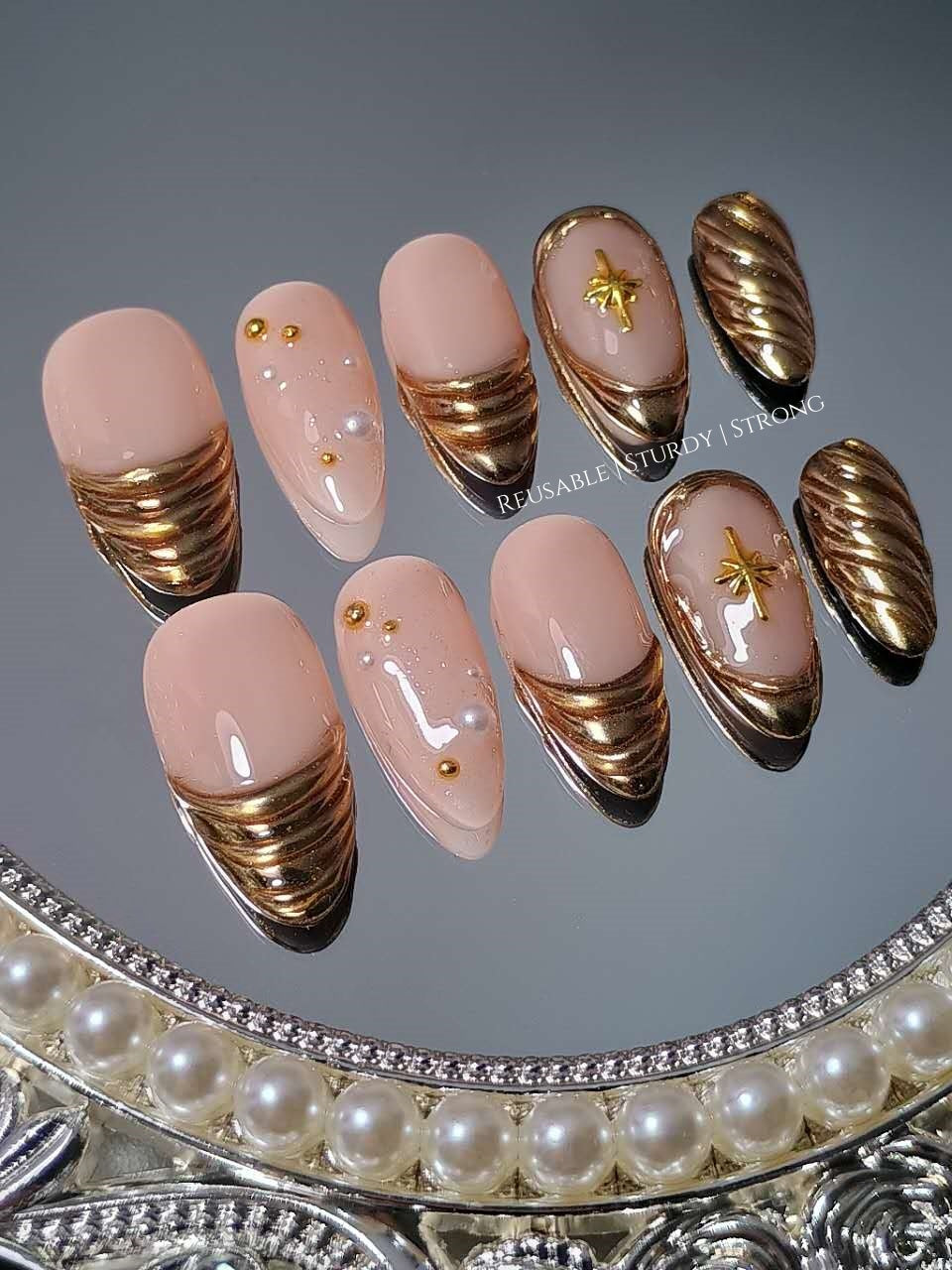 Celestial Copper Chrome Press On Nails
