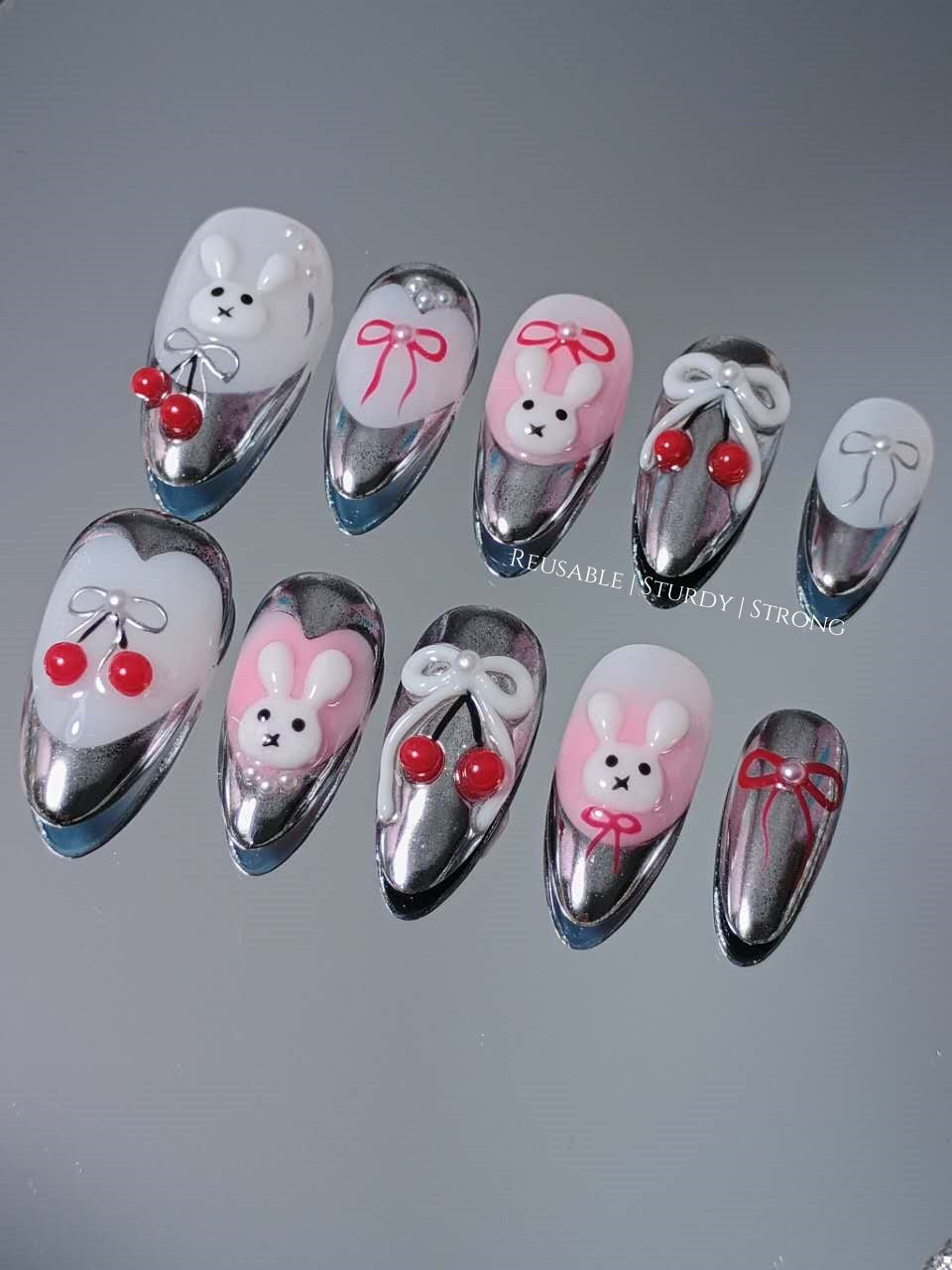 Cherry Bunny Kiss with Silver Heart