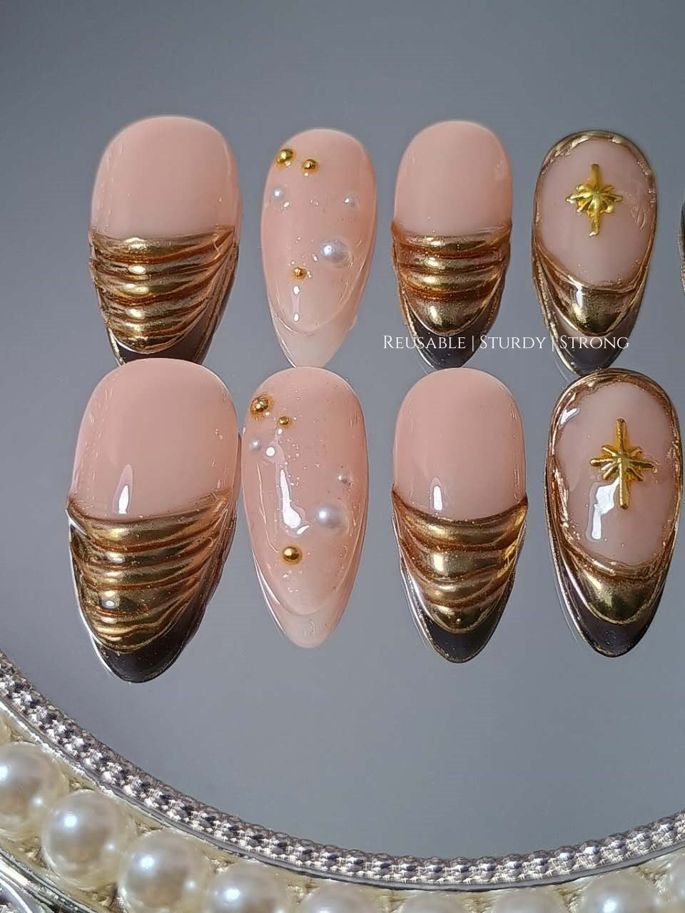 Celestial Copper Chrome Press On Nails