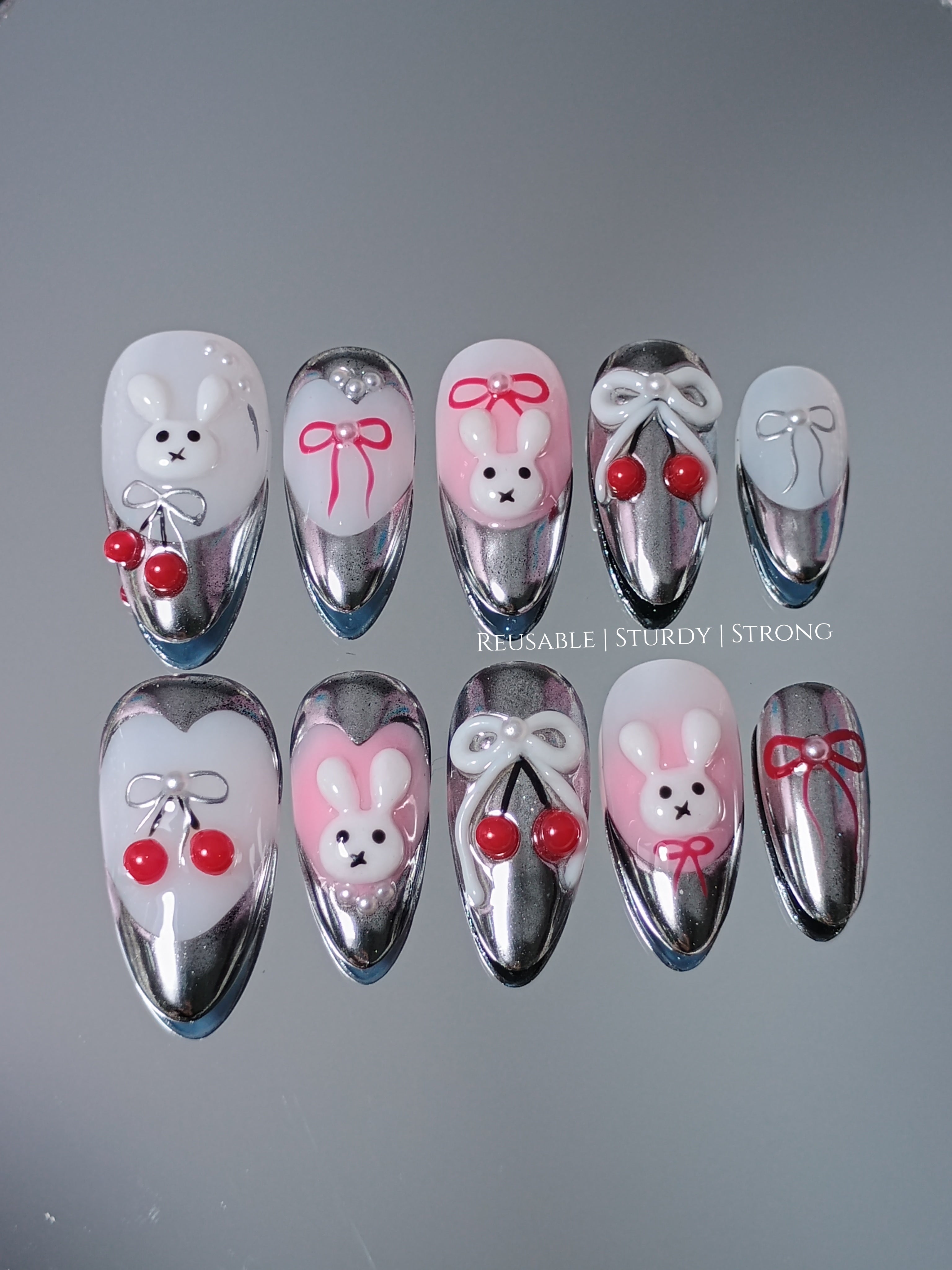 Cherry Bunny Kiss with Silver Heart