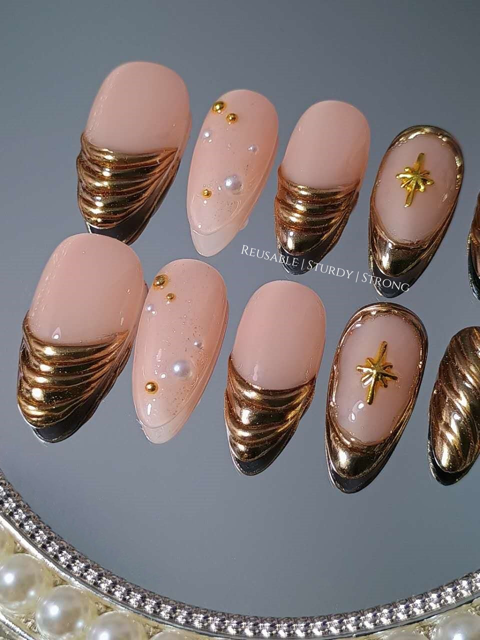 Celestial Copper Chrome Press On Nails