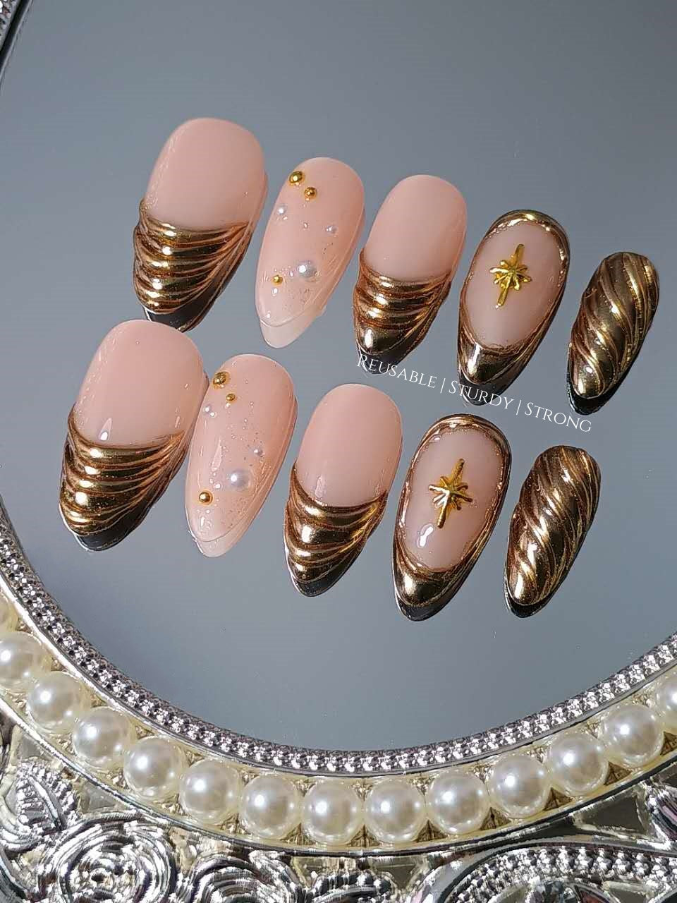 Celestial Copper Chrome Press On Nails