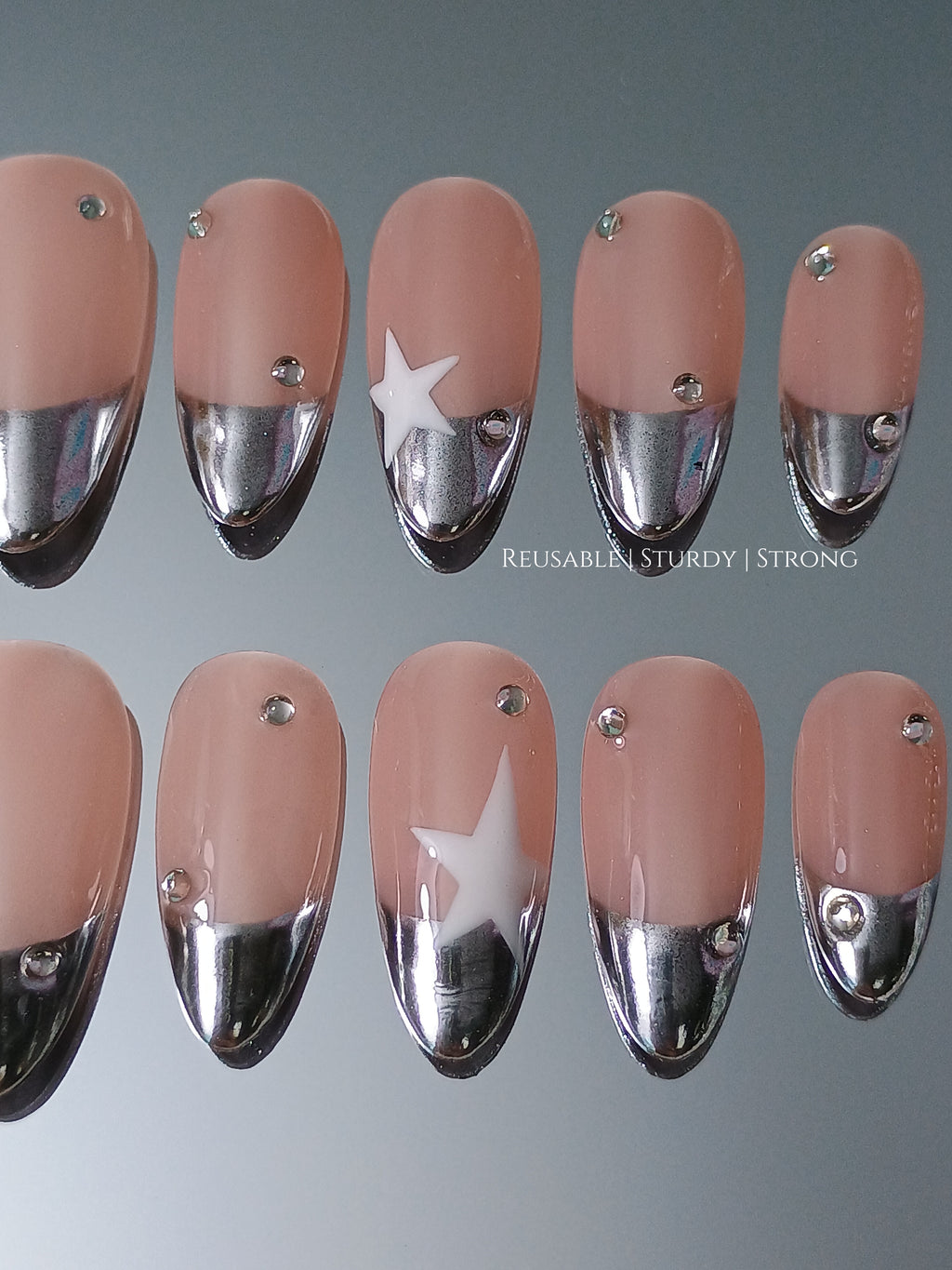 Y2K Silver Chrome French Tips