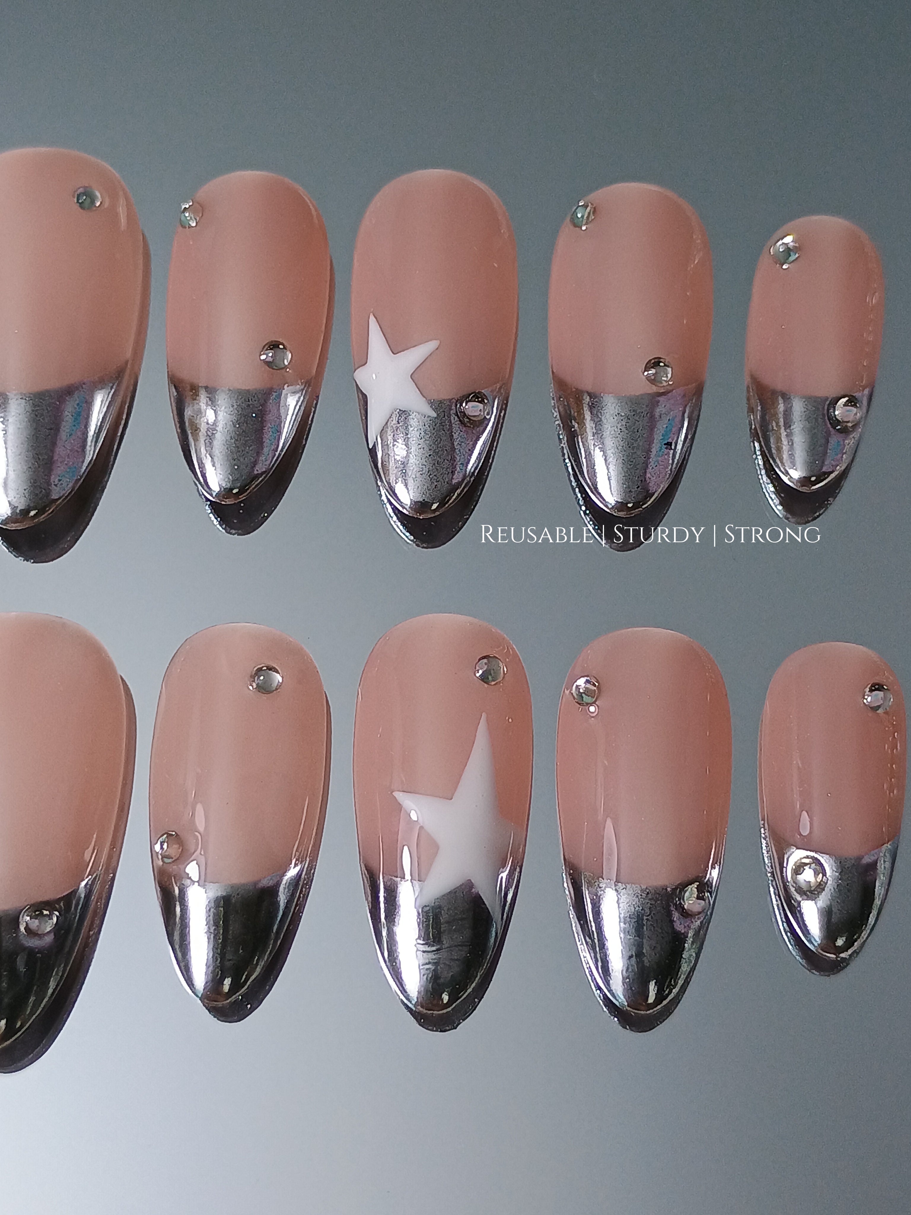 Y2K Silver Chrome French Tips