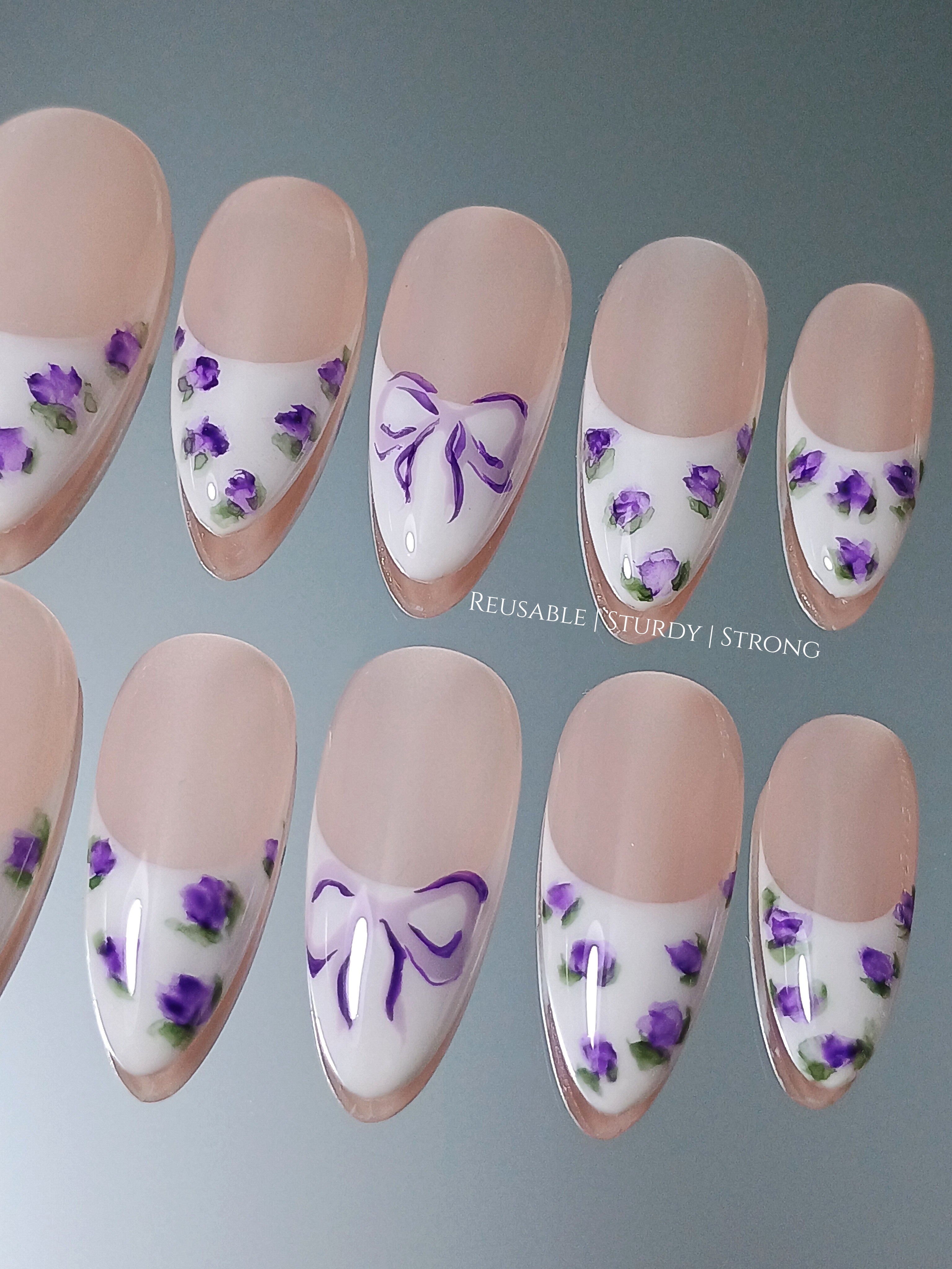 Mystical Purple Rose on French Tips