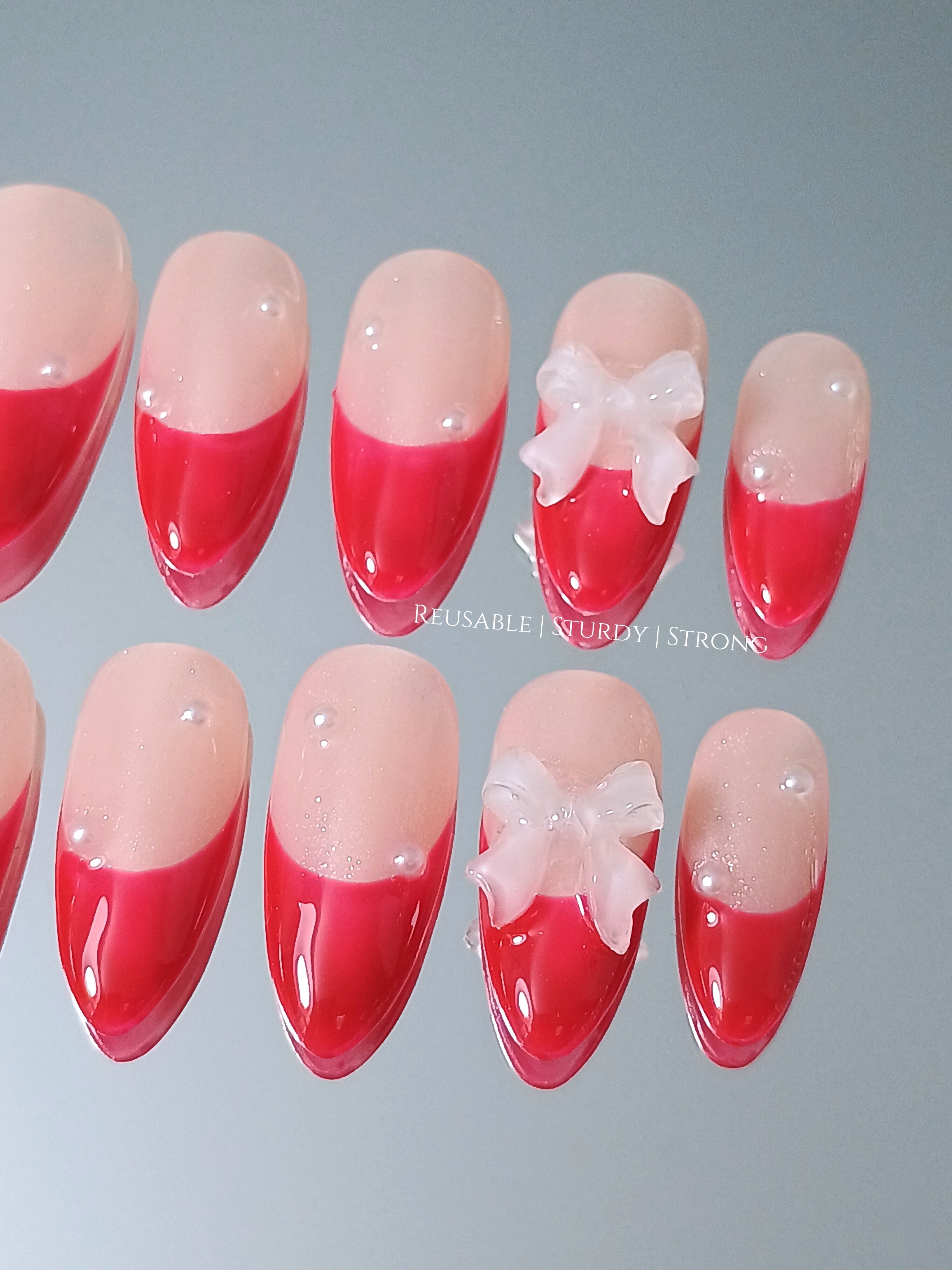 Elegant Red Solid Pearl Fingertips