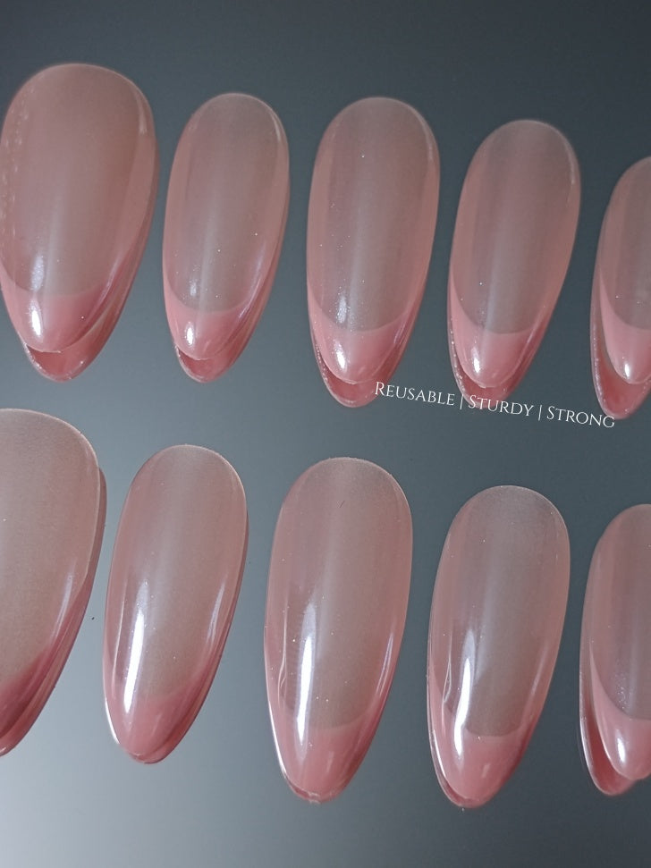 Glazed Pale Pink Chrome French Tips