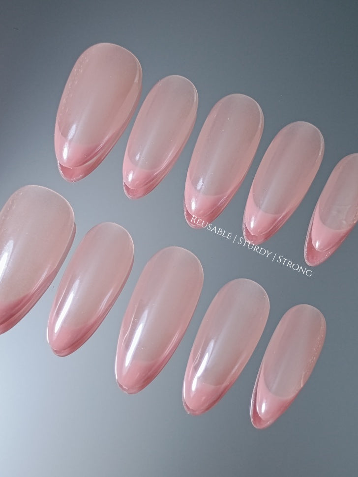 Glazed Pale Pink Chrome French Tips