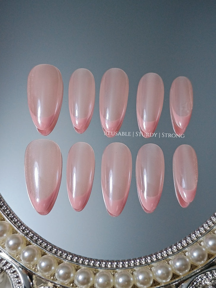 Glazed Pale Pink Chrome French Tips