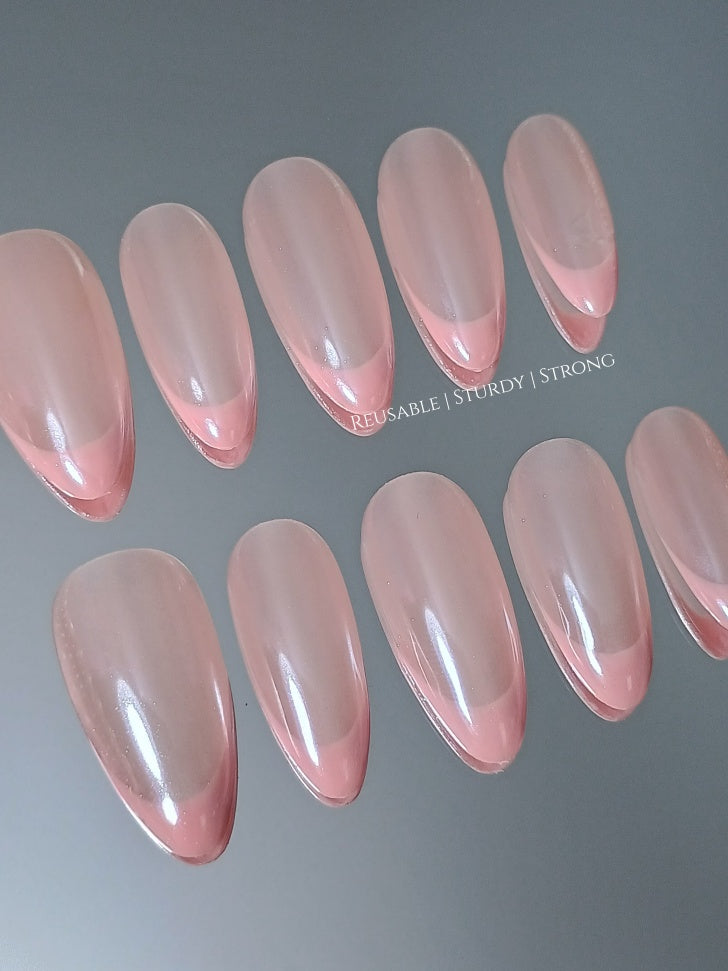 Glazed Pale Pink Chrome French Tips