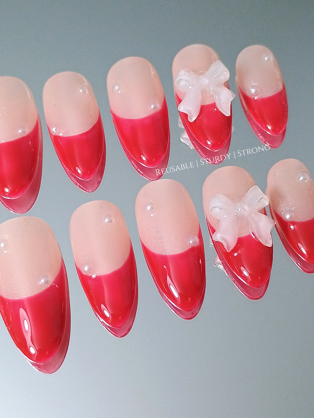 Elegant Red Solid Pearl Fingertips