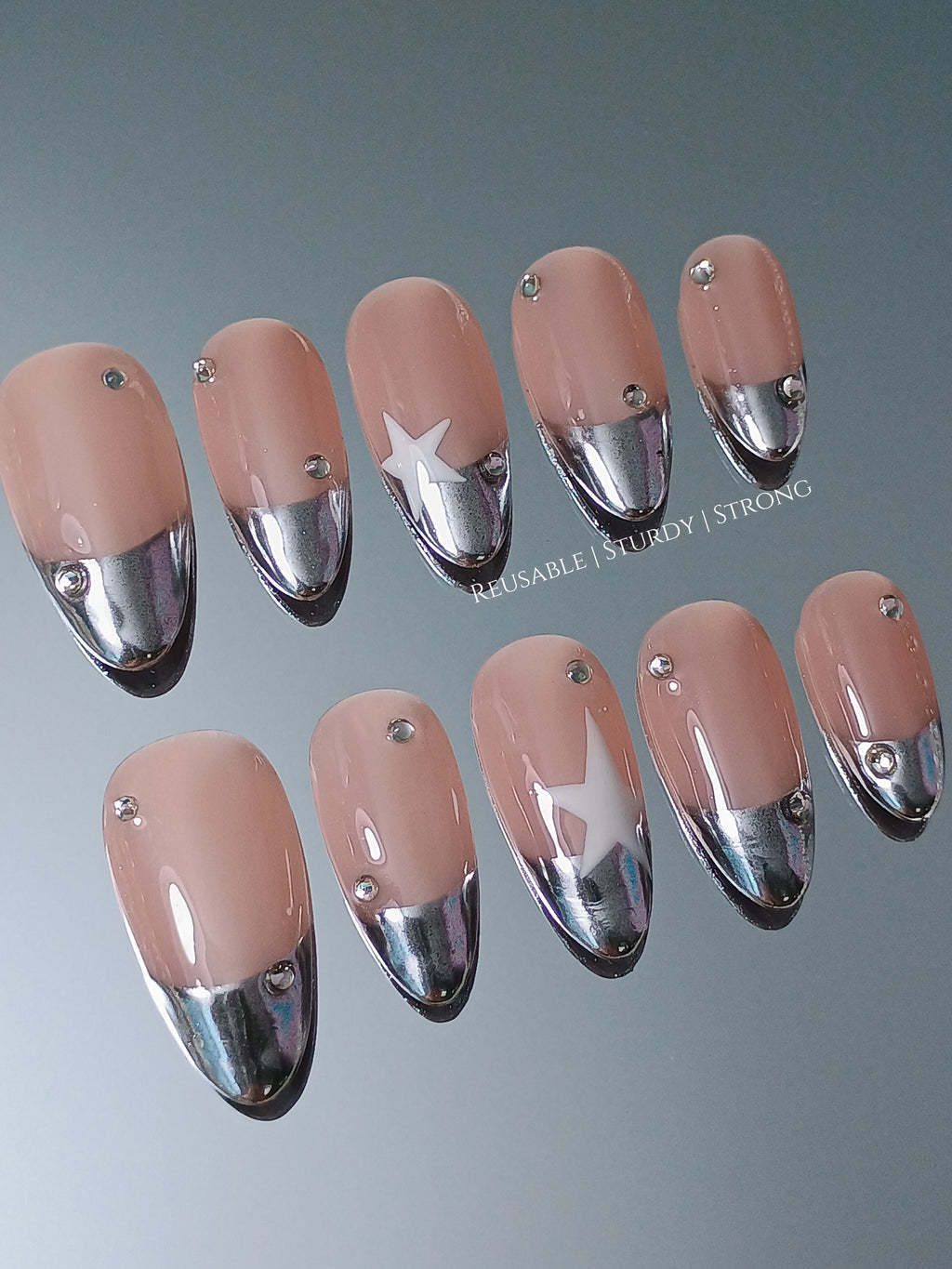 Y2K Silver Chrome French Tips