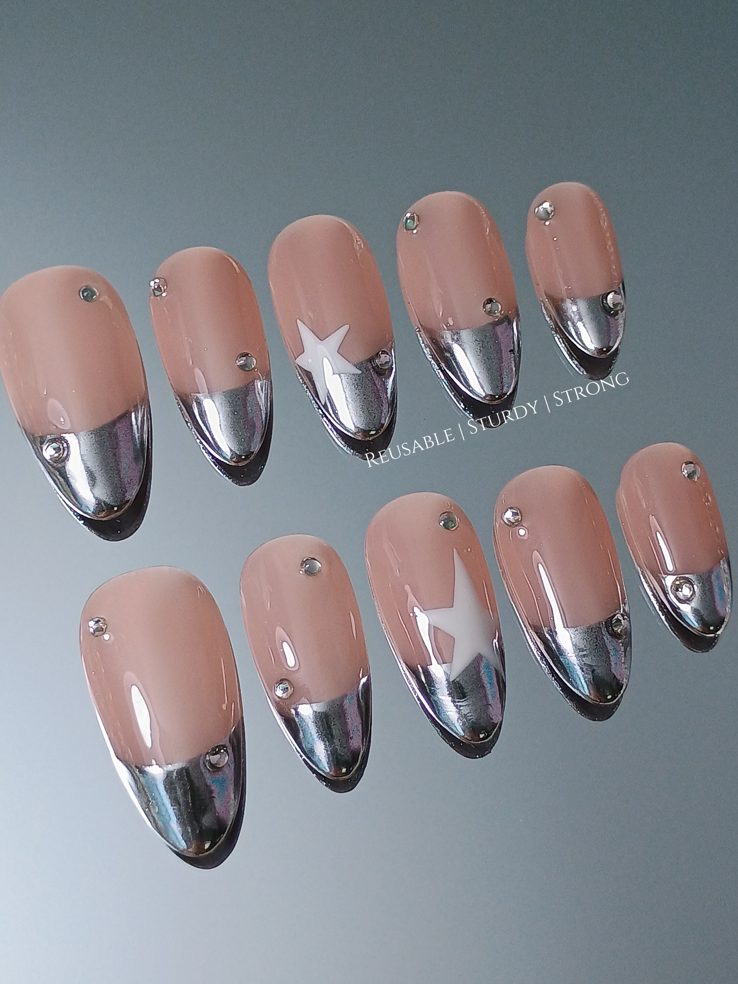 Y2K Silver Chrome French Tips