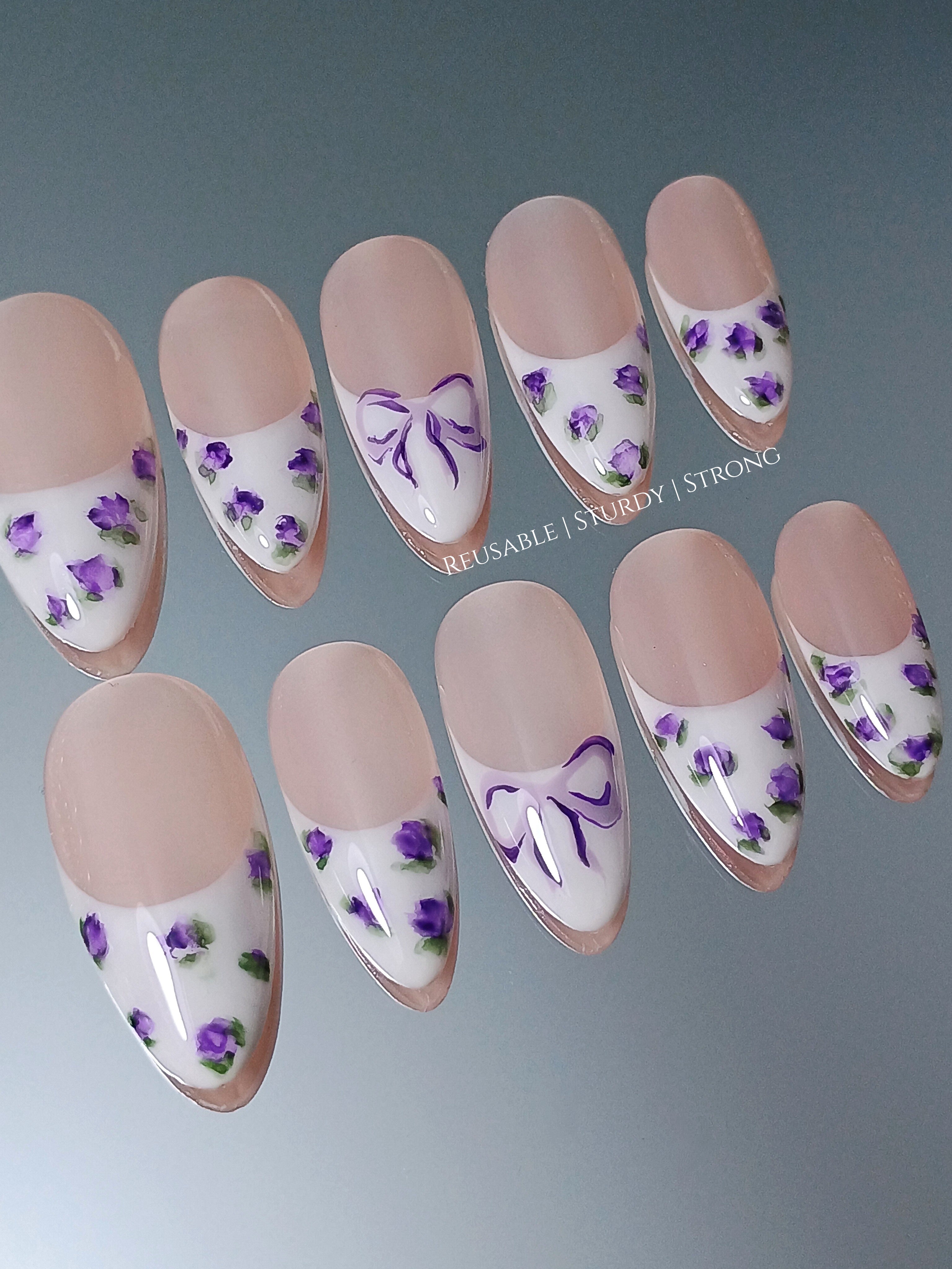 Mystical Purple Rose on French Tips