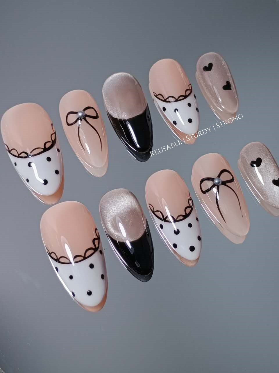 Romantic Polka Dot Lace French Nails