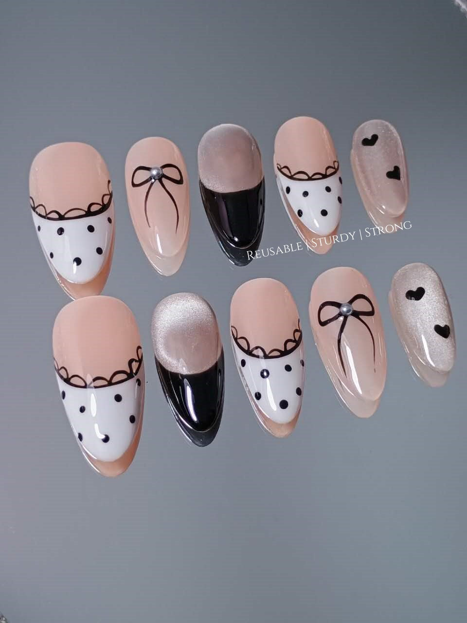 Romantic Polka Dot Lace French Nails