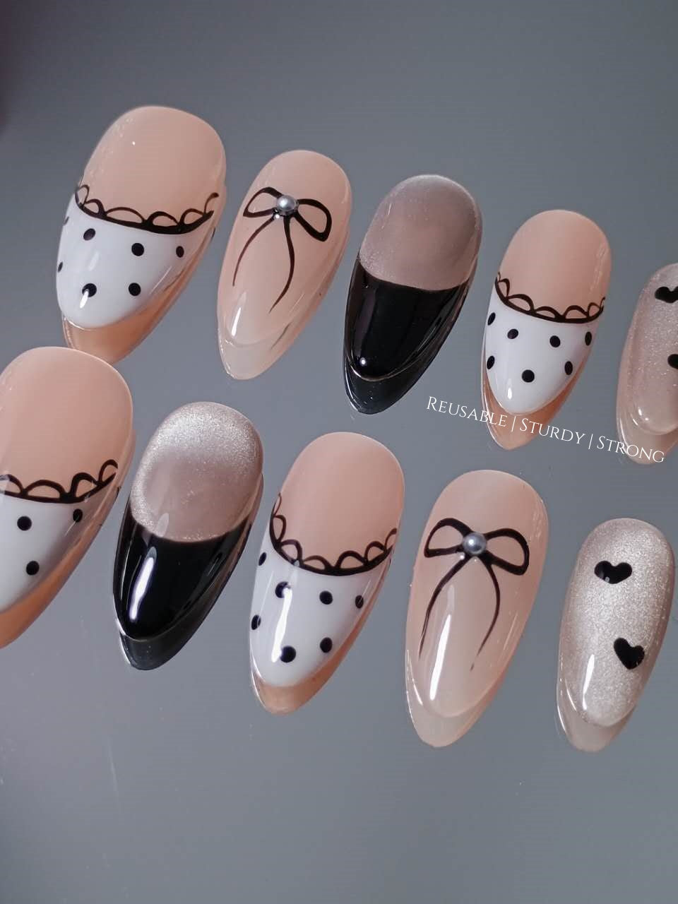Romantic Polka Dot Lace French Nails