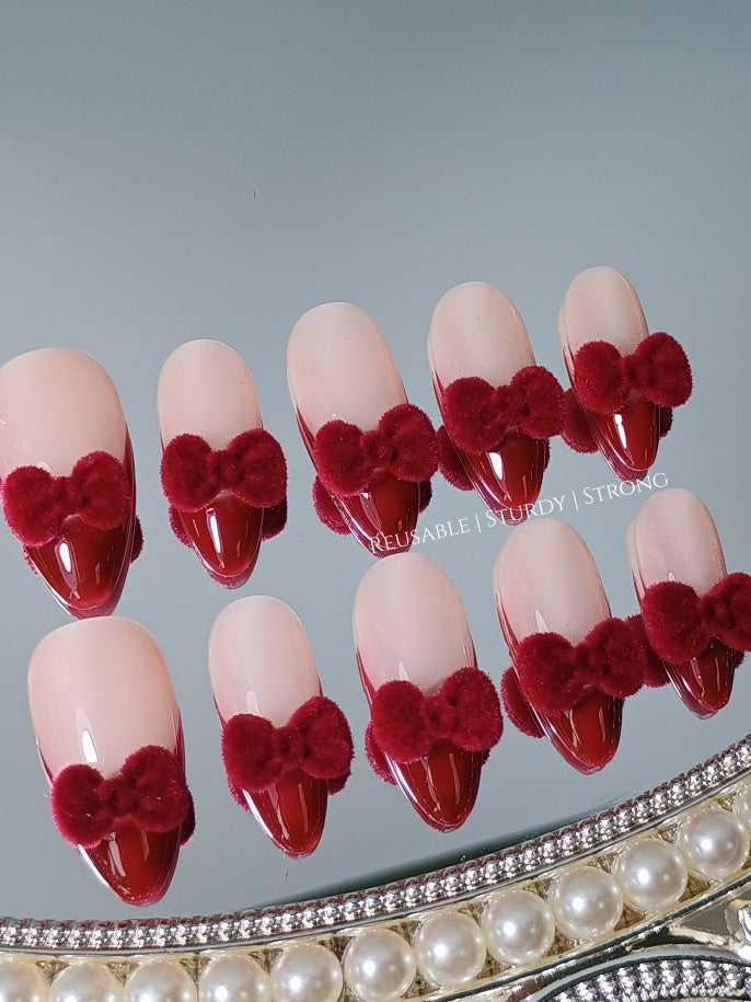 Cute Red Furry Bows On The Tips