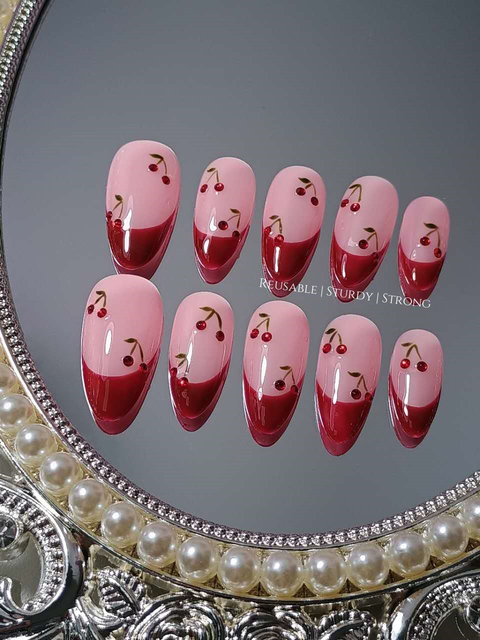 Cherry On Top Maroon Red French Press On Nails