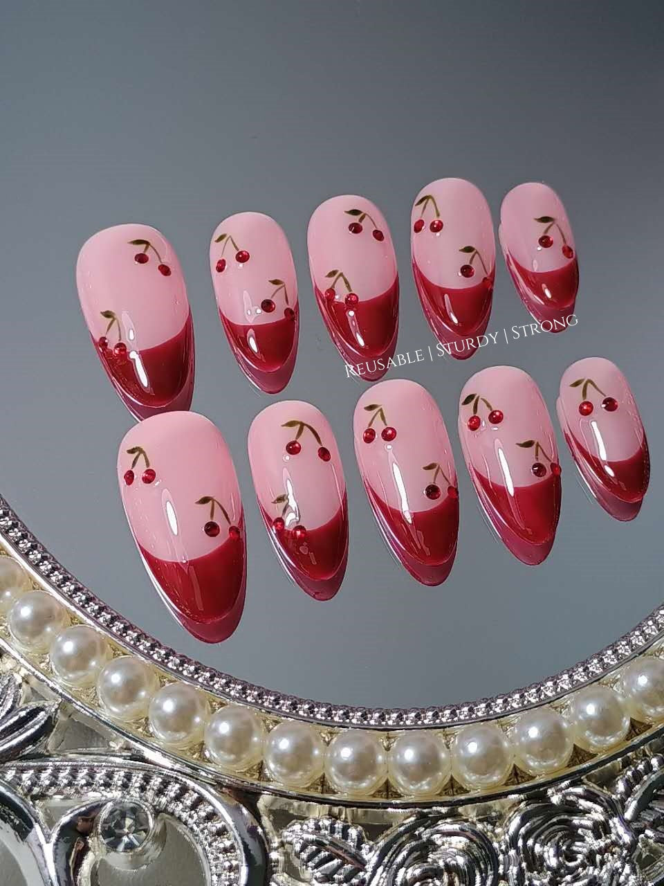 Cherry On Top Maroon Red French Press On Nails